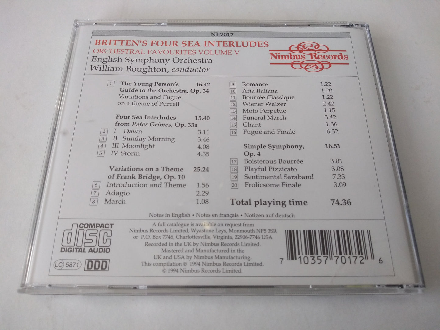 Britten - Four Sea Interludes CD album