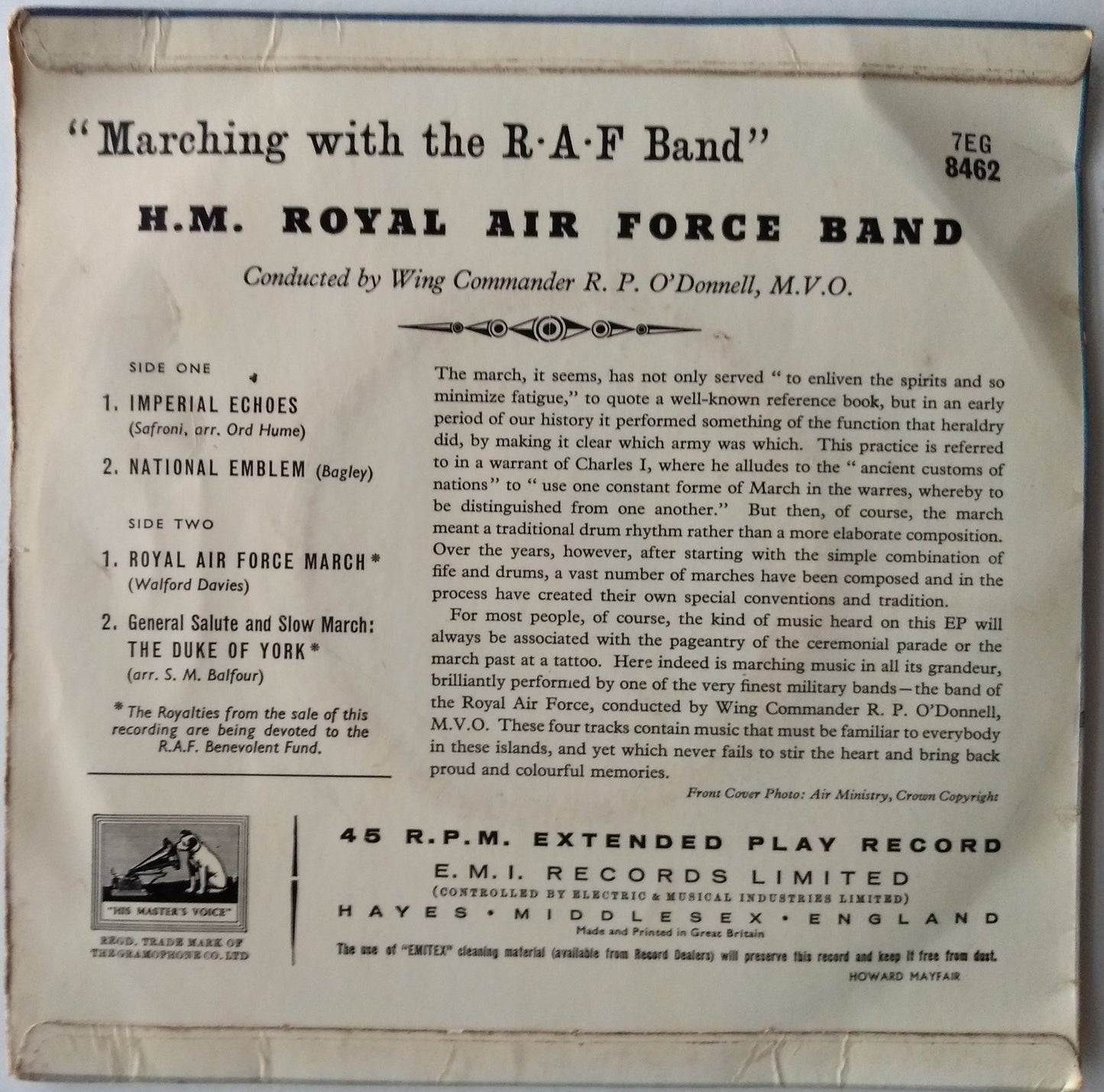 HM Royal Air Force Band - Marching With The R.A.F. Band (1959) 7" vinyl EP VG/VG