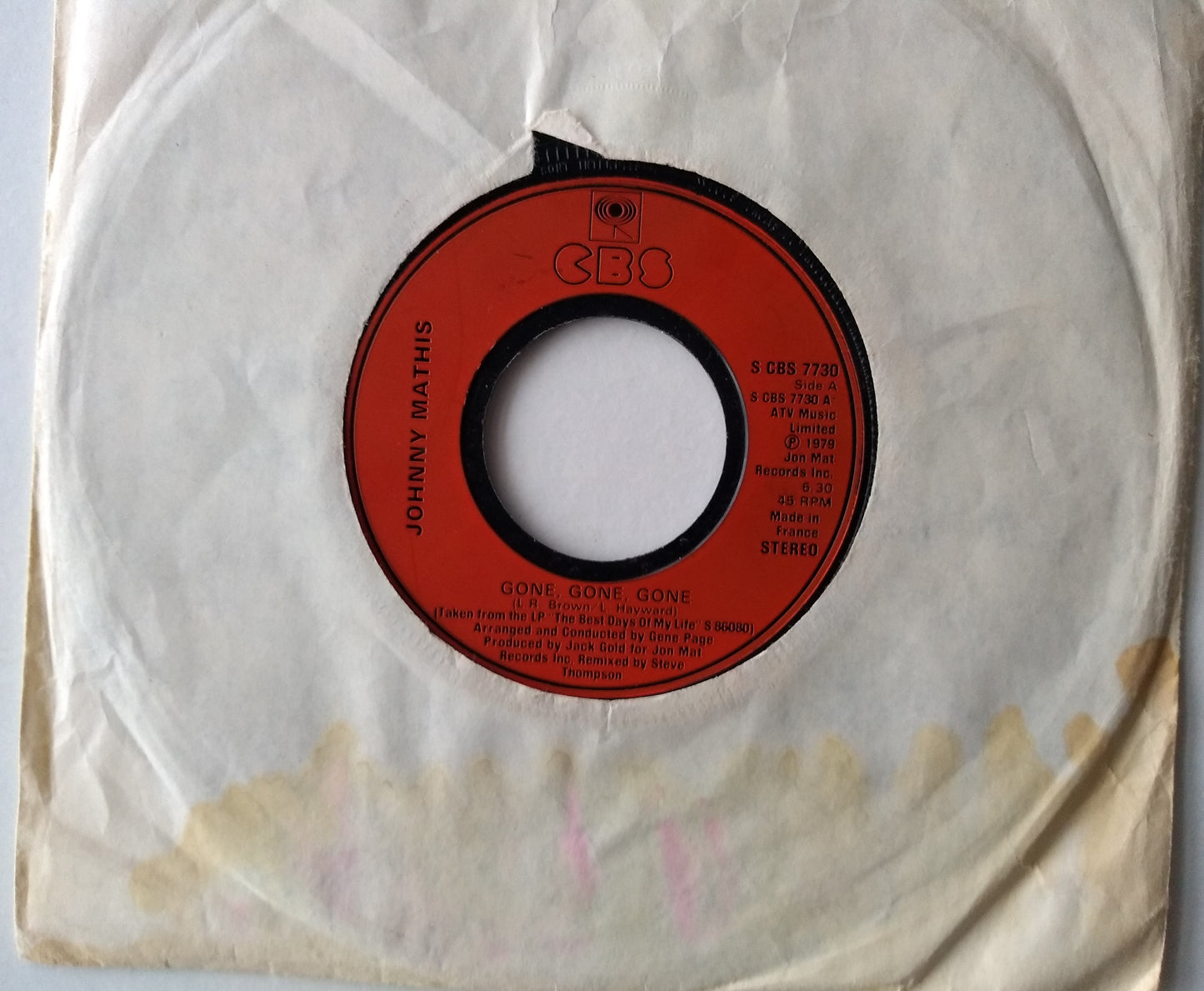 Johnny Mathis ‎– Gone, Gone, Gone (CBS 1979) 7" vinyl single VG/- jukebox centre