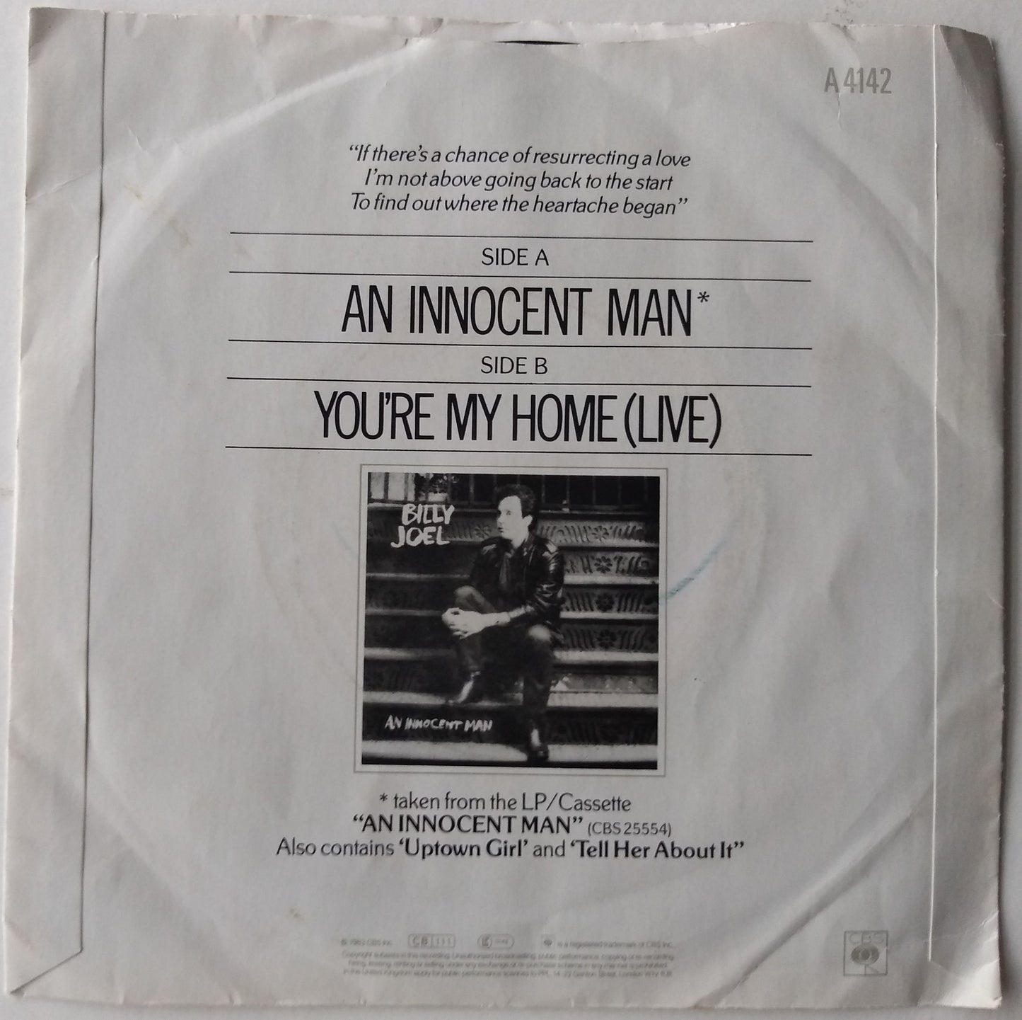 Billy Joel - An Innocent Man (CBS 1984) 7" vinyl P/S single VG/VG