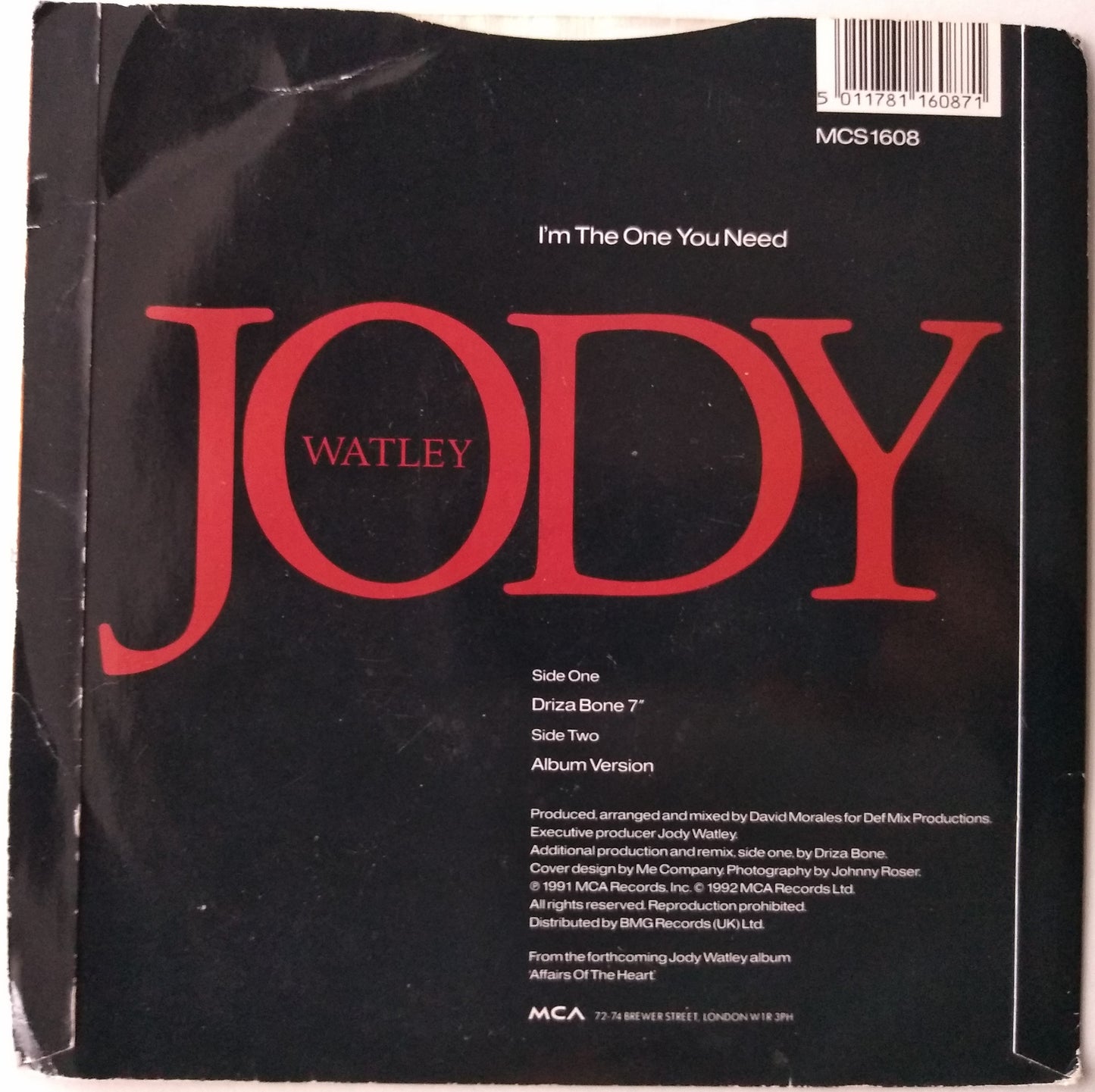 Jody Watley – I'm The One You Need (MCA 1992) 7" vinyl P/S single VG/VG