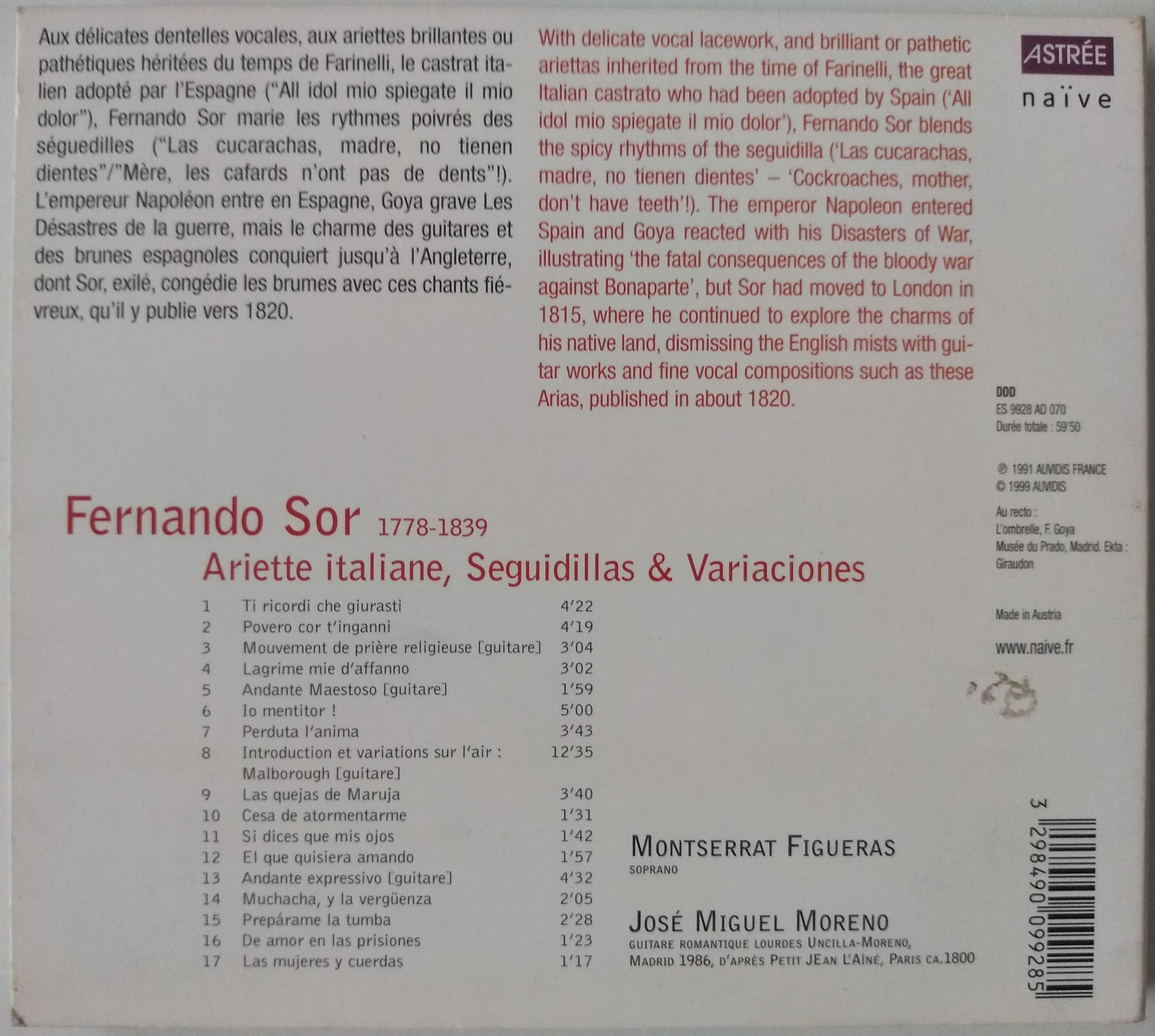 Fernando Sor, Figueras, Moreno‎–Ariette Italiane, Seguidilllas & Variaciones CD