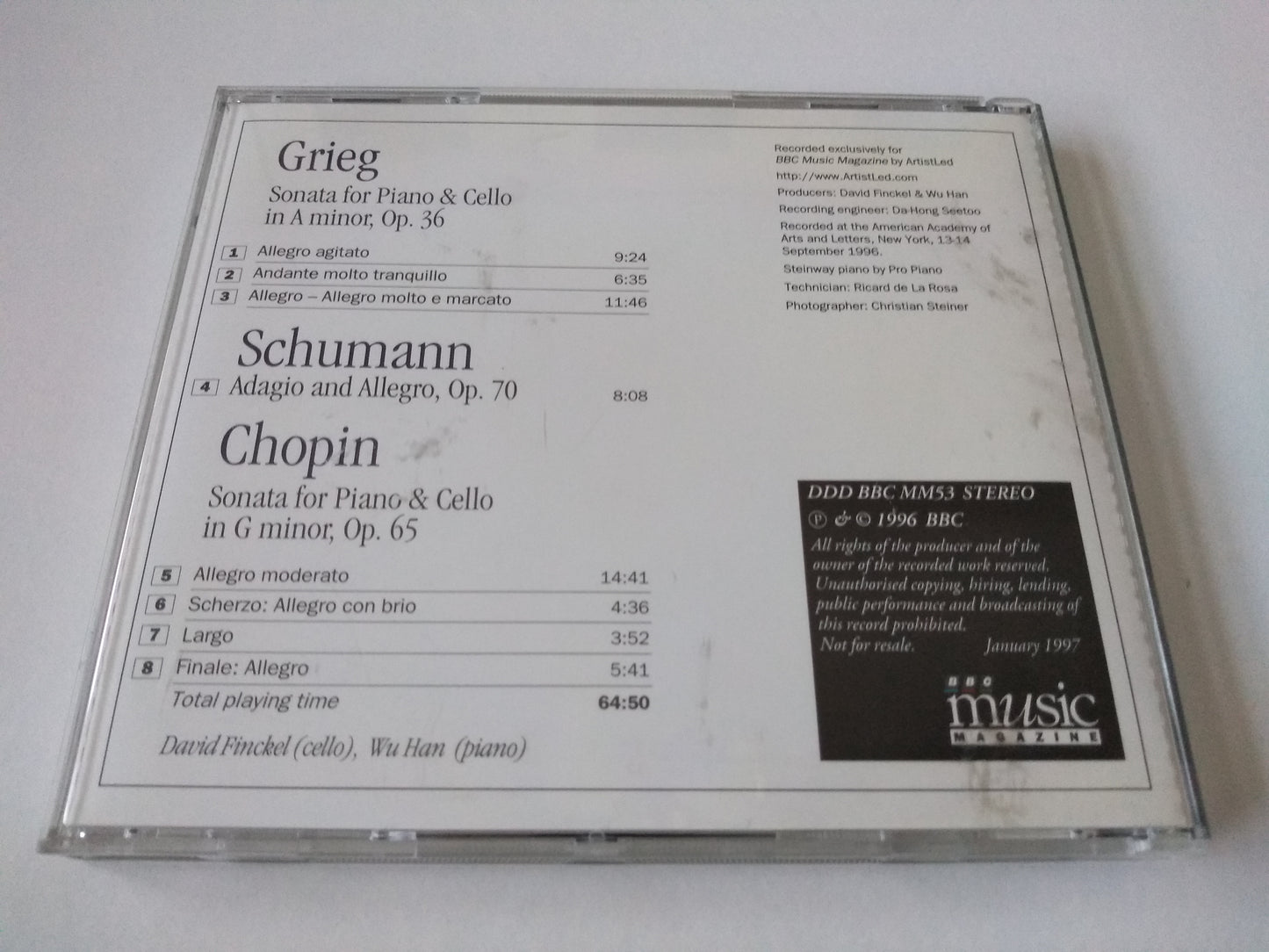 Grieg / Schumann / Chopin – Music For Cello And Piano (1996) CD album