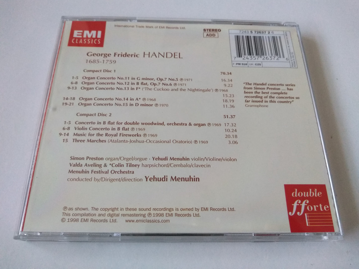 George Frederick Handel - Organ Concertos II (1998) 2xCD album