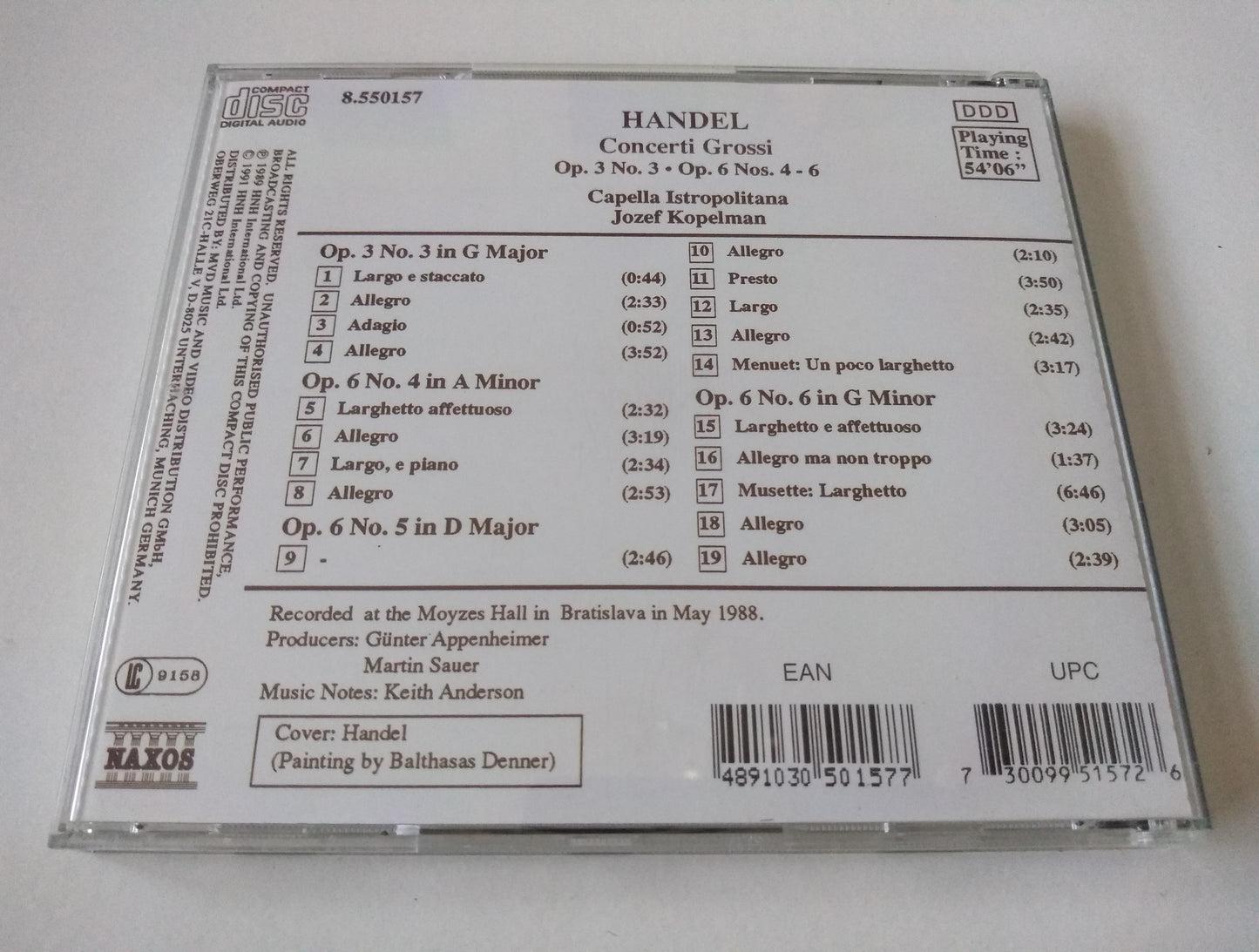 Handel - Concerti Grossi Op. 3 No.3・Op. 6 Nos. 4-6 (1989) CD album