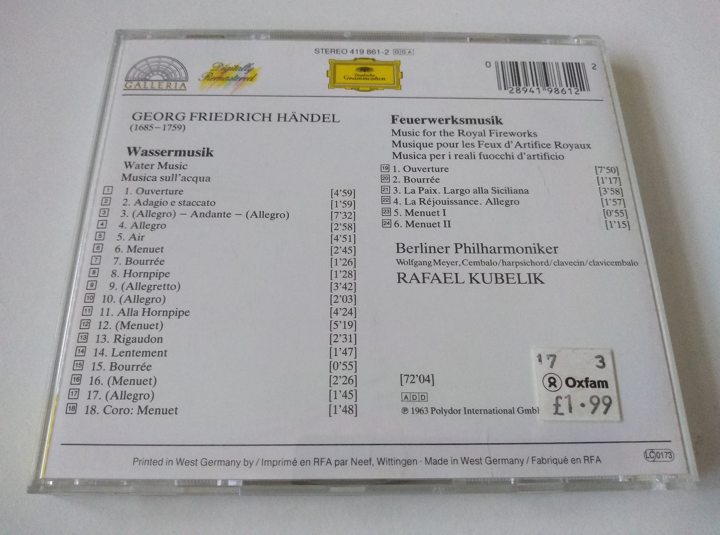 Handel - Water Music/Music For The Royal Fireworks CD album