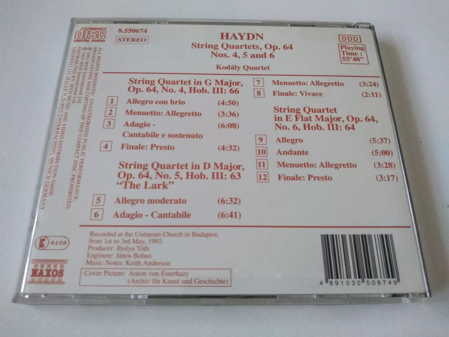 Joseph Haydn - String Quartets Nos 4 - 6 (1993) CD album