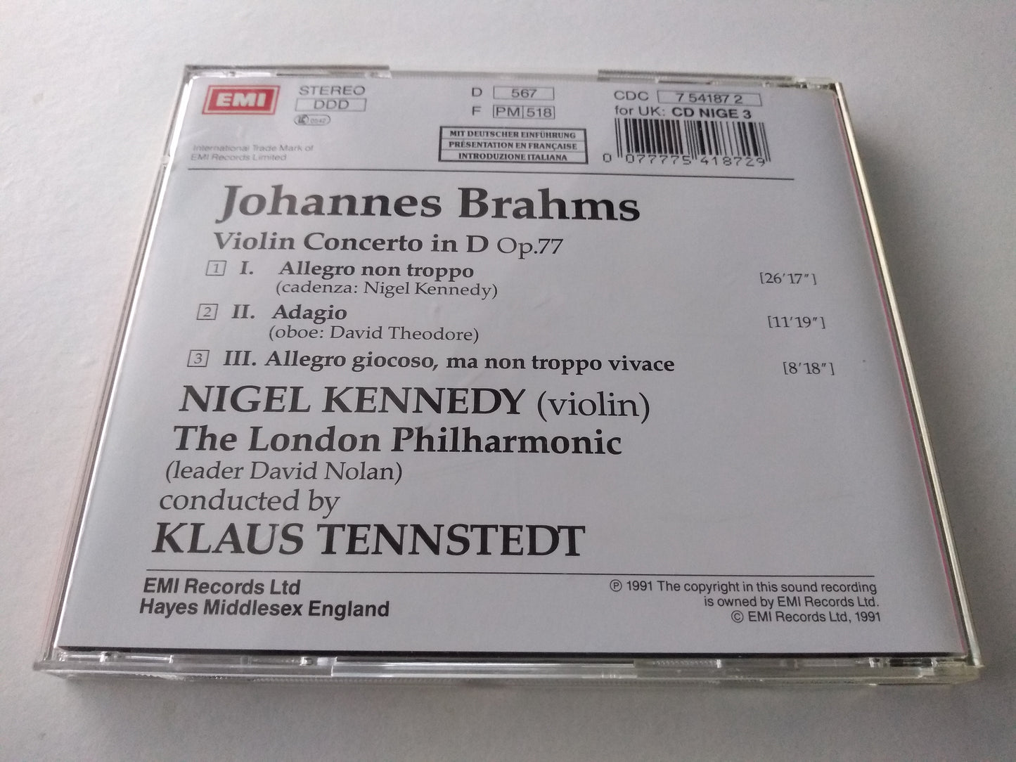 Nigel Kennedy, Brahms - Violin Concerto (1991) CD album