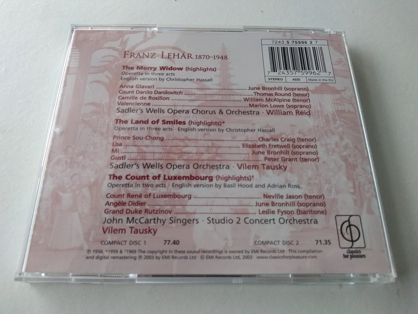 Lehar - The Land Of Smiles / The Merry Widow / The Count Of Luxembourg 2xCD album