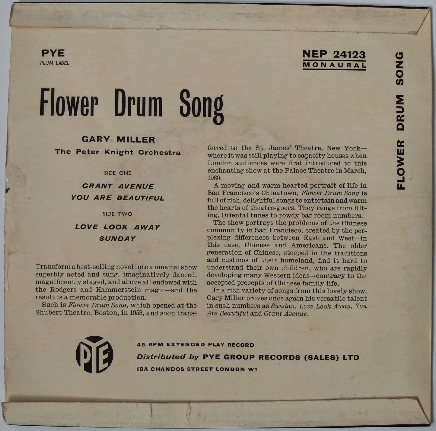 Gary Miller - Flower Drum Song (Pye 1960) 7" vinyl EP VG/VG