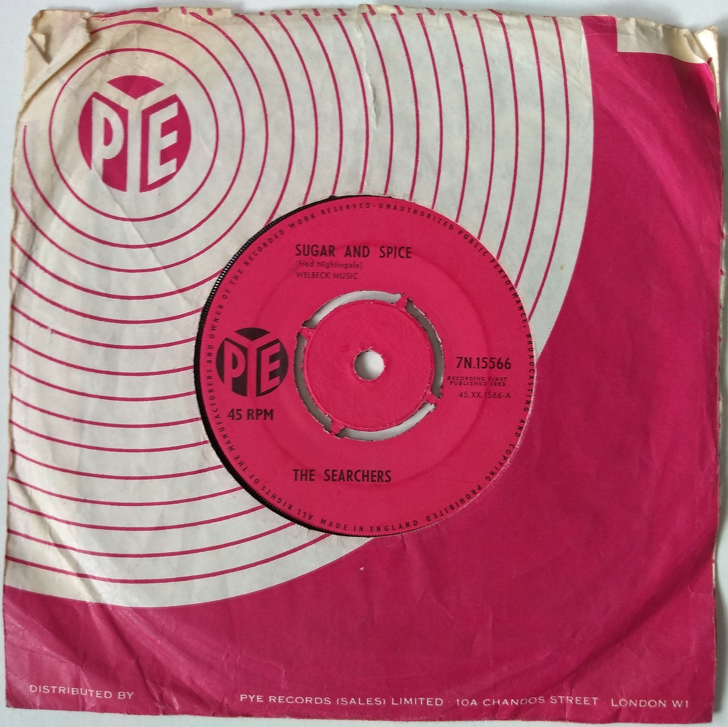 The Searchers – Sugar and Spice (Pye 1963) 7” vinyl single VG/G+