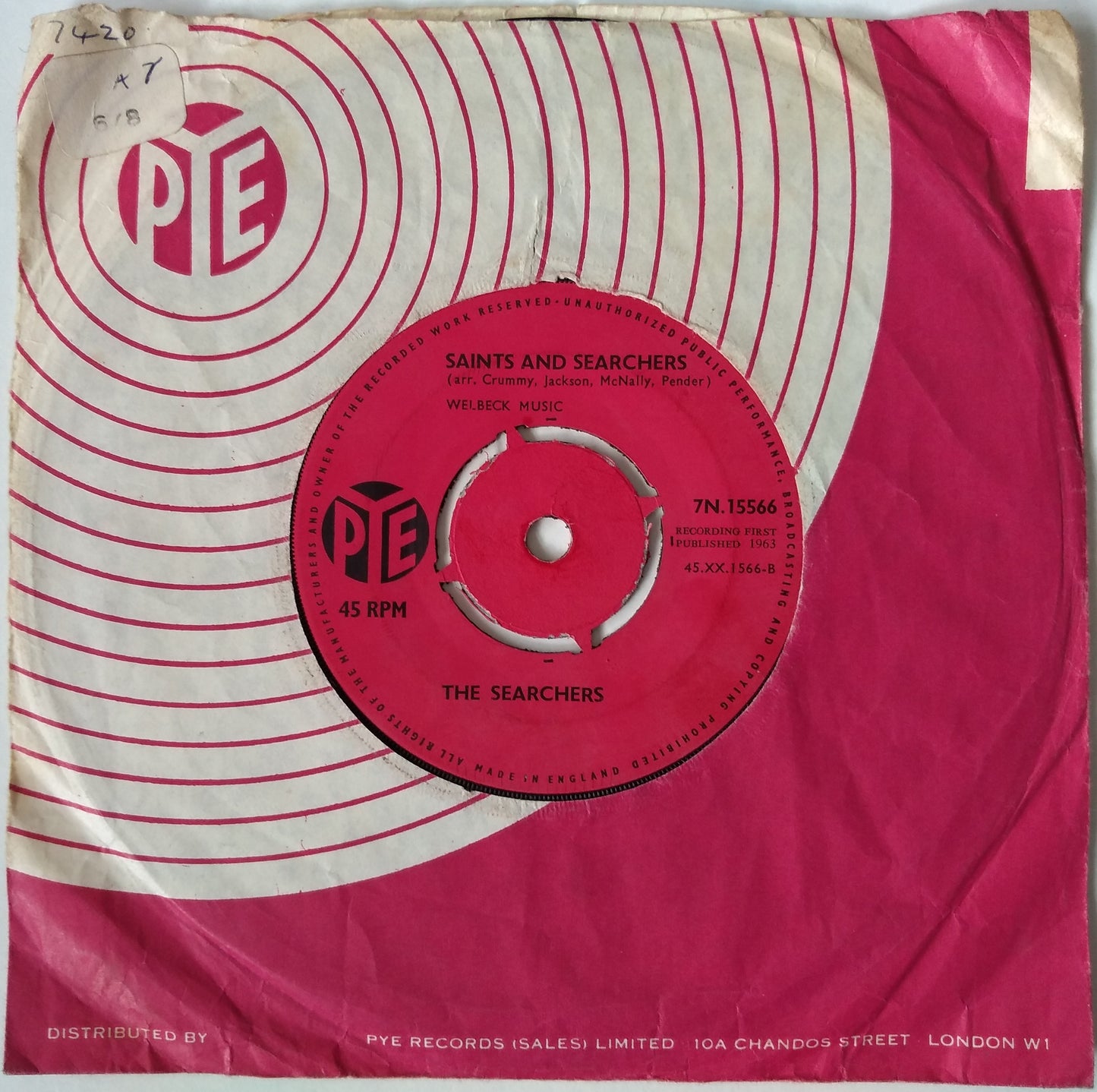 The Searchers – Sugar and Spice (Pye 1963) 7” vinyl single VG/G+