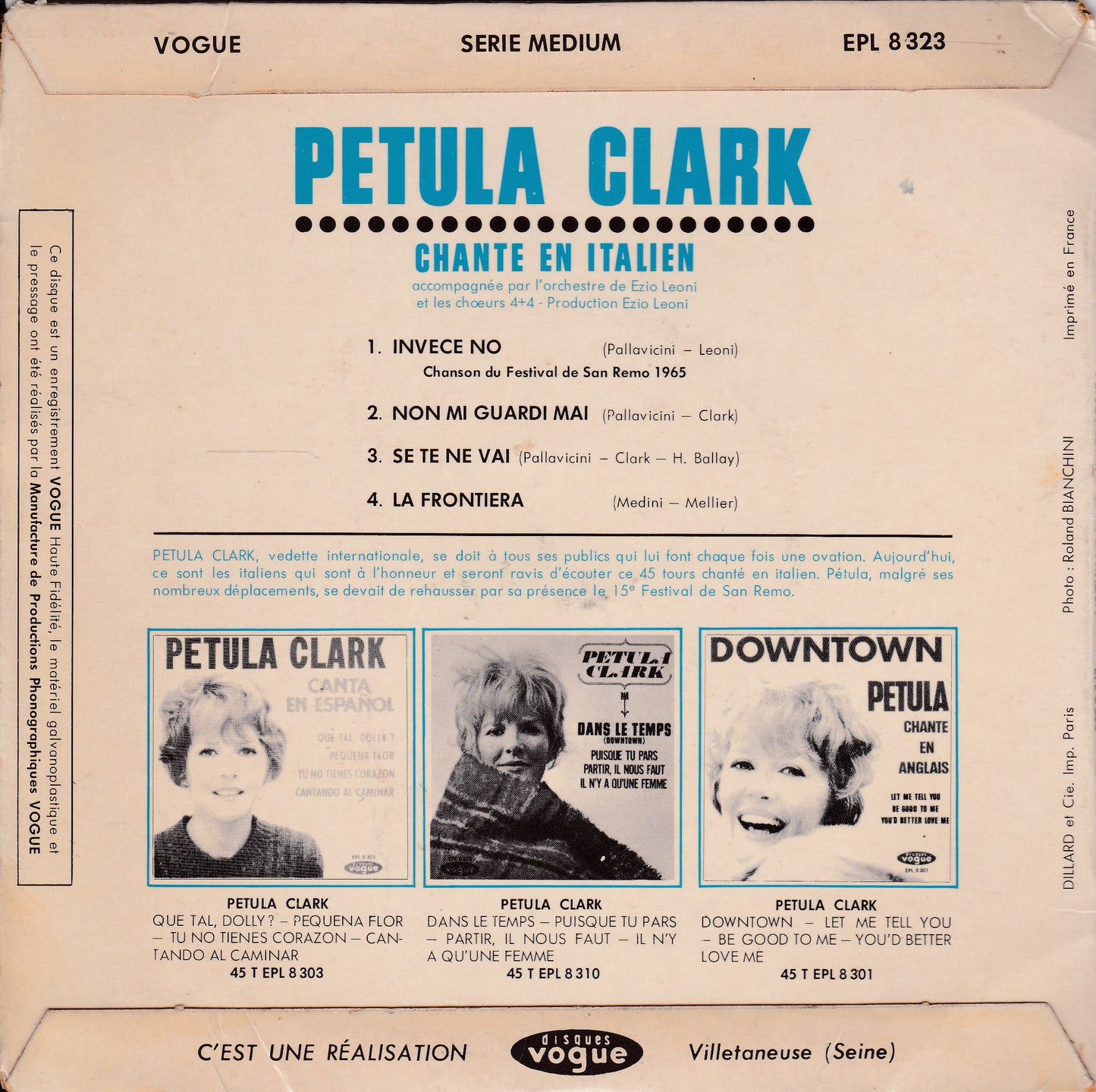 Petula Clark – Chante En Italien (Disques Vogue 1965) 7" vinyl P/S EP G+/VG French import