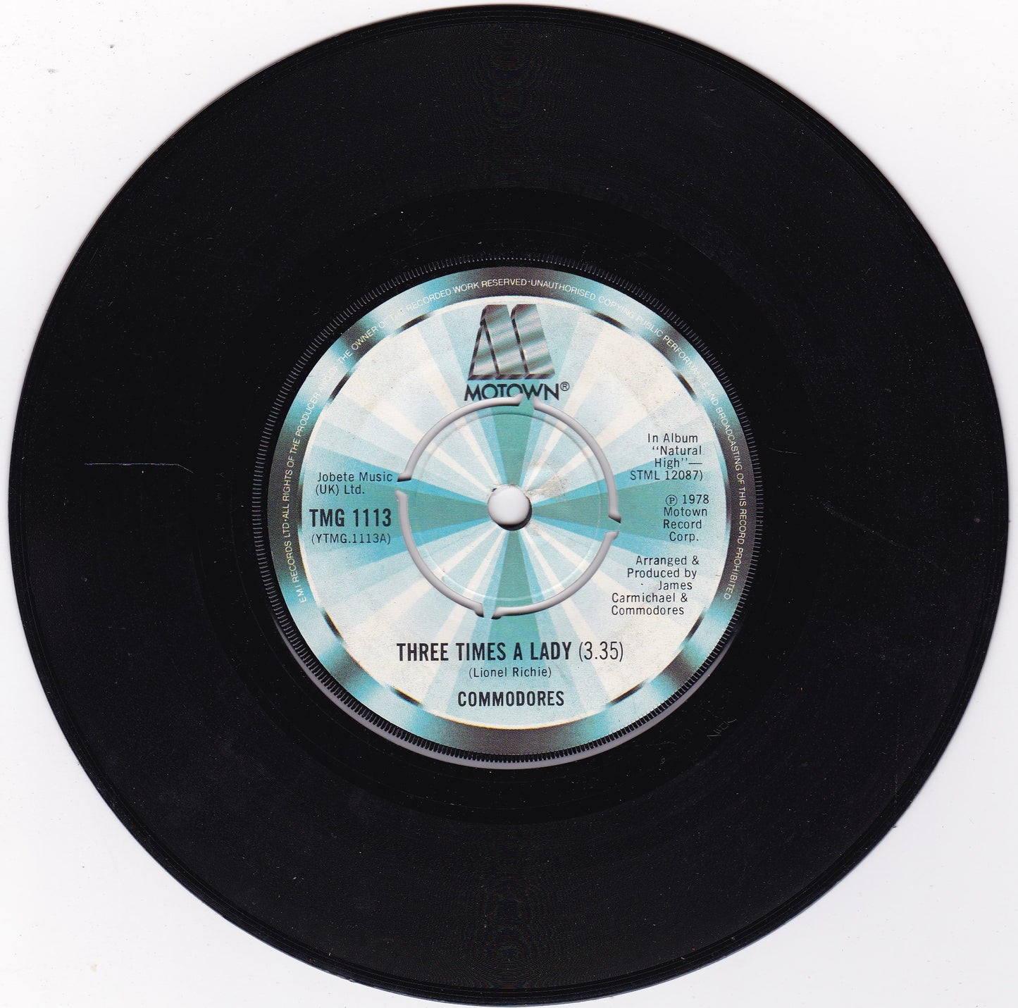 Commodores ‎– Three Times A Lady (Motown 1978) 7" vinyl single G+/G+