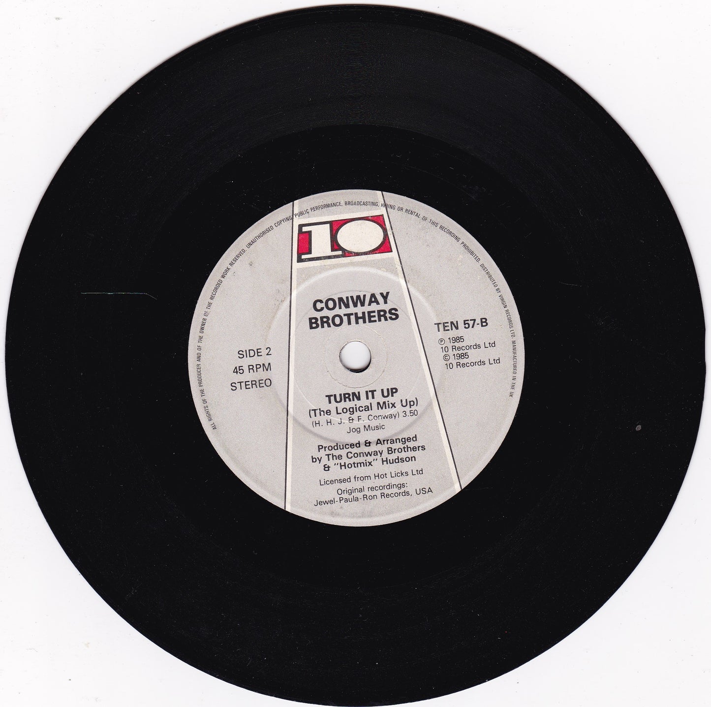 The Conway Brothers ‎– Turn It Up (10 1985) 7" vinyl single G+/-