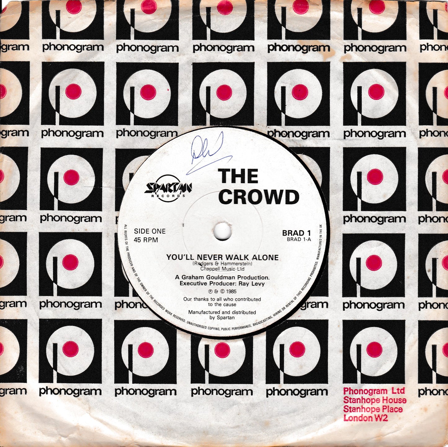 The Crowd - You'll Never Walk Alone (Spartan 1985) 7" vinyl single VG/-