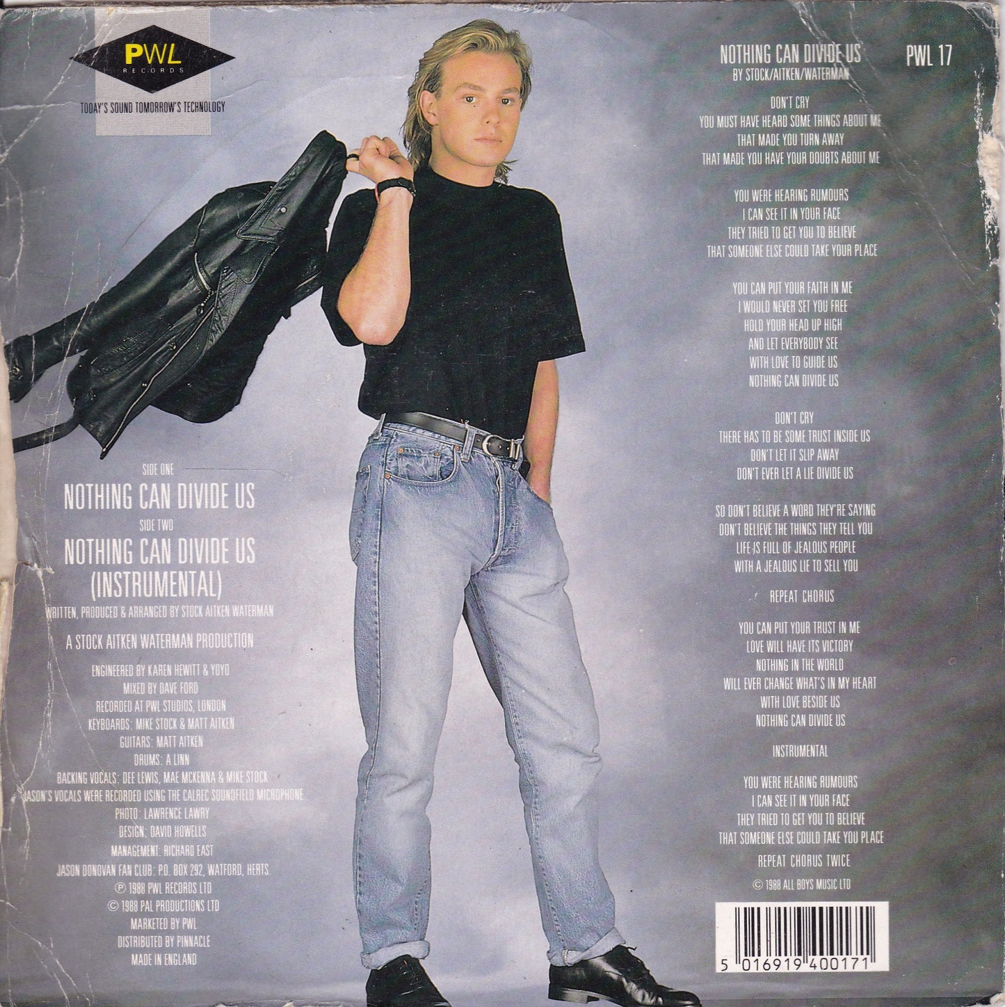 Jason Donovan – Nothing Can Divide Us (PWL 1988) 7" vinyl P/S single G+/G+