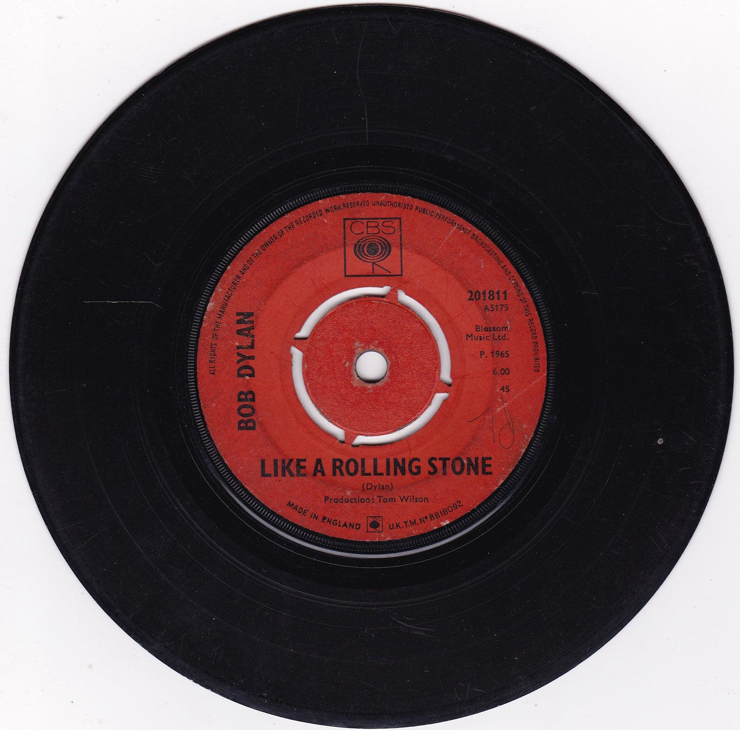 Bob Dylan ‎– Like A Rolling Stone (CBS 1965) 7" vinyl single G/-