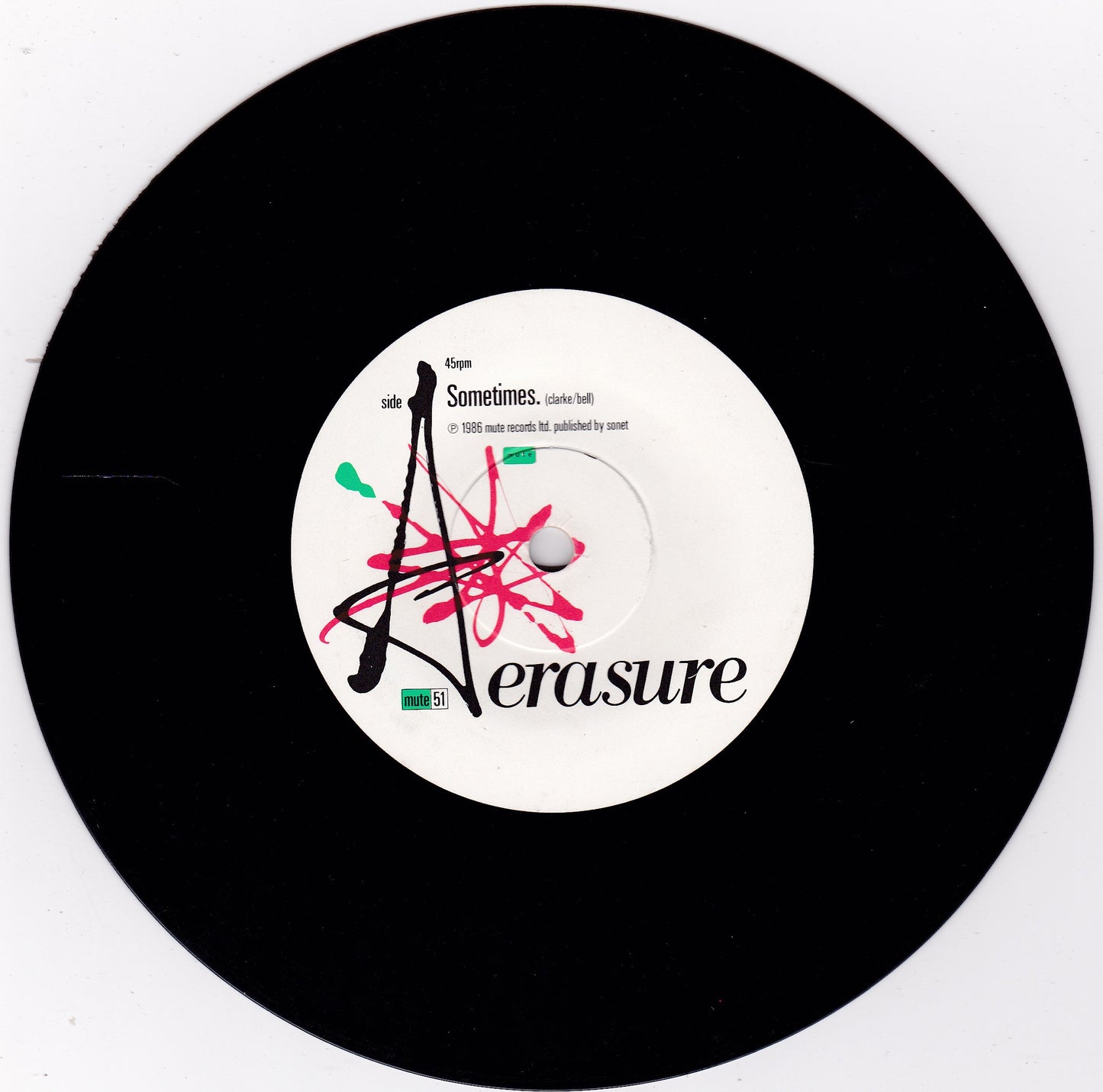 Erasure - Sometimes (Mute 1986) 7" vinyl single G+/VG