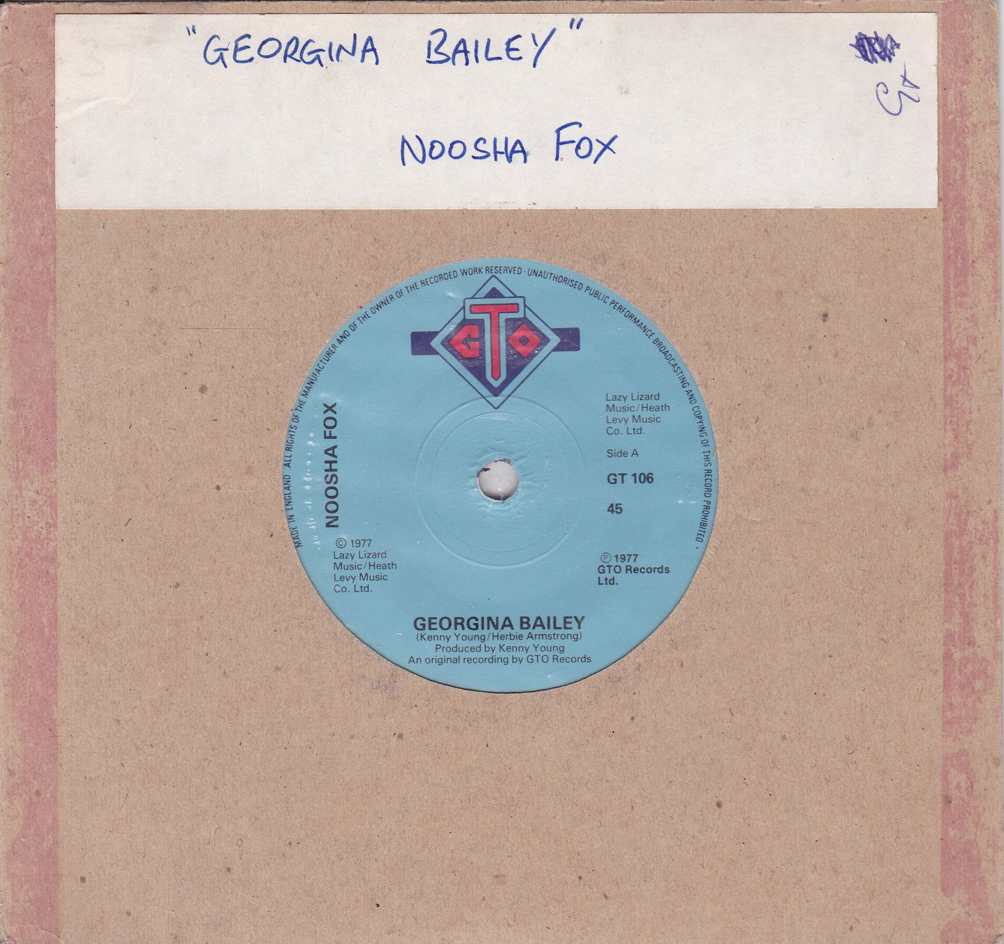 Noosha Fox – Georgina Bailey (GTO 1977) 7" vinyl single G+/-