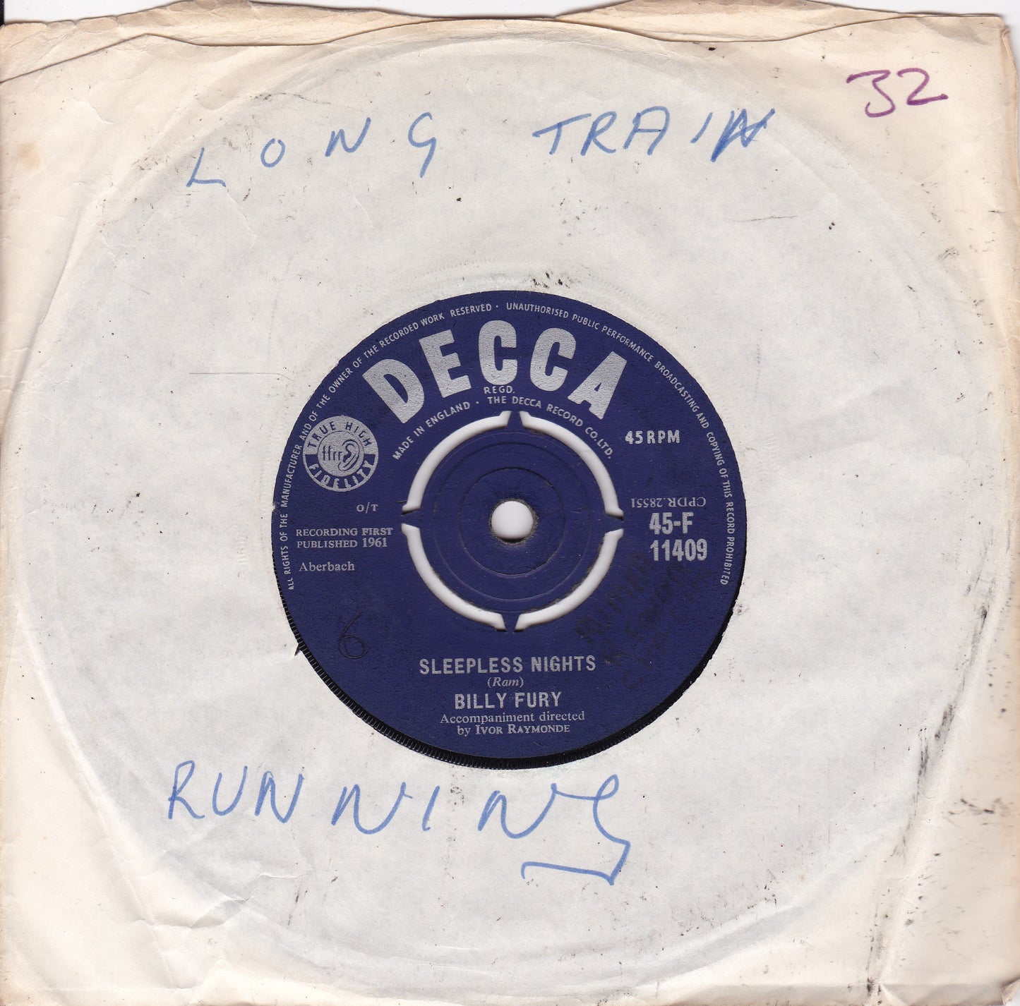 Billy Fury ‎– I'd Never Find Another You (Decca 1961) 7" vinyl single G+/-