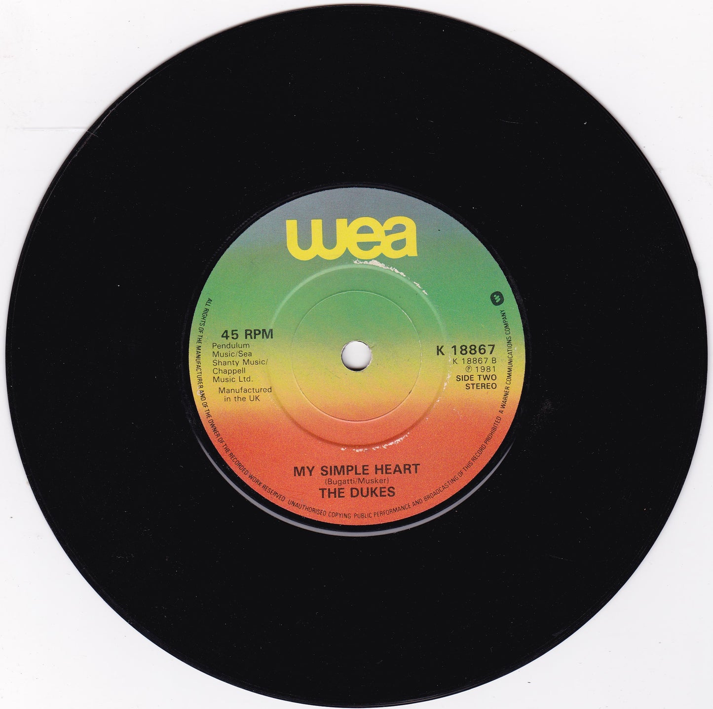 The Dukes ‎– Mystery Girl (WEA 1981) 7" vinyl single G+/-