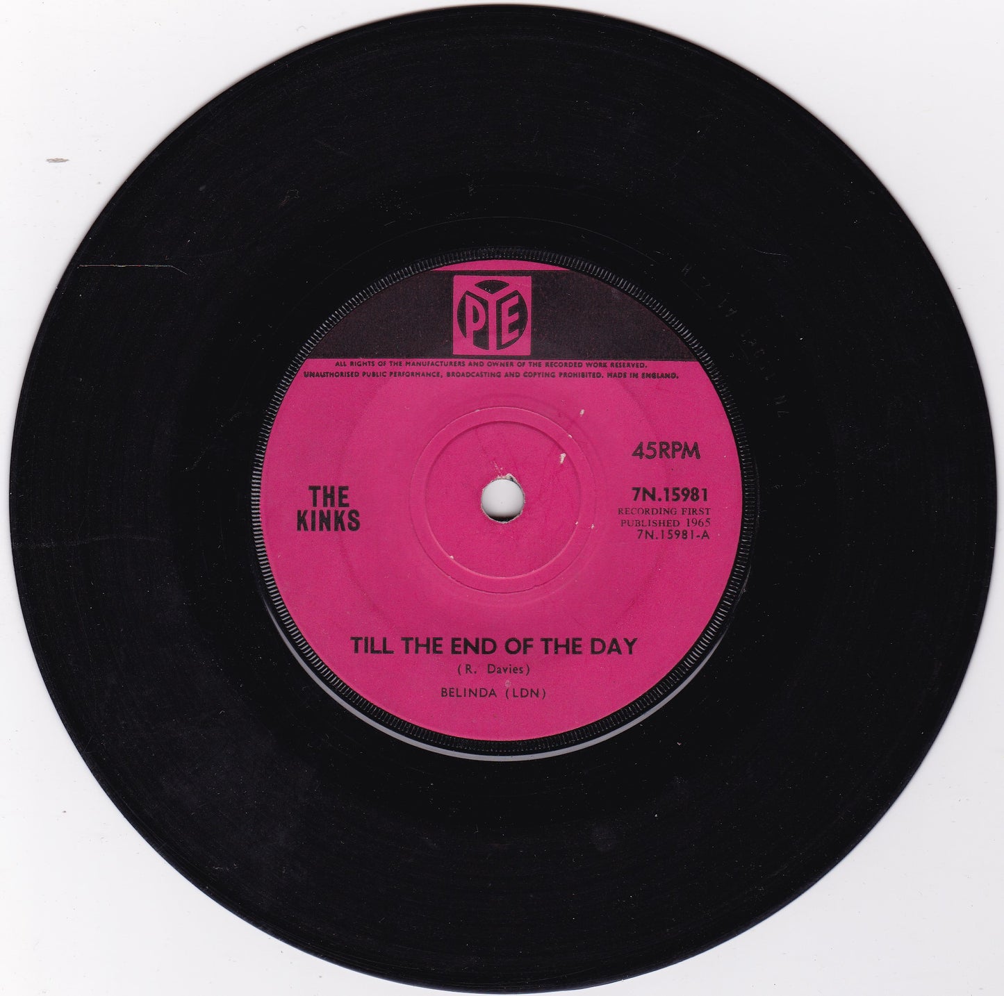 The Kinks ‎– Till The End Of The Day (Pye 1965) 7" vinyl single VG/-