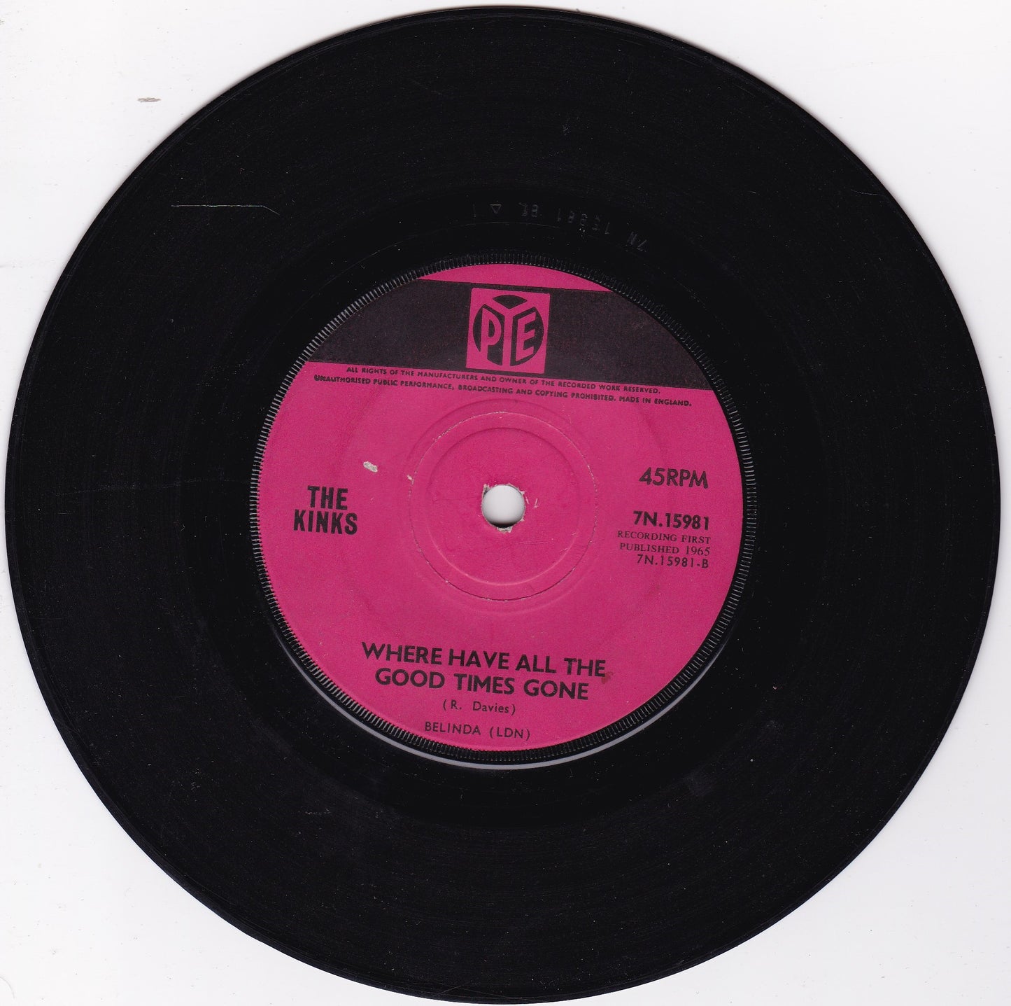 The Kinks ‎– Till The End Of The Day (Pye 1965) 7" vinyl single VG/-