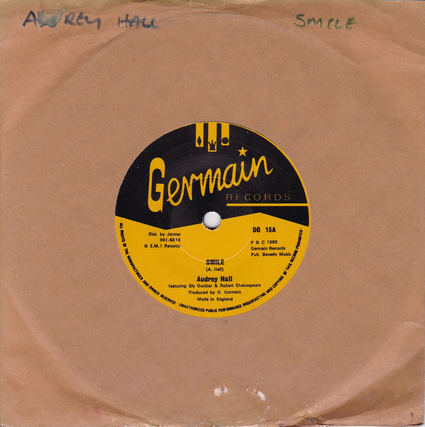 Audrey Hall – Smile (Germain 1986) 7" vinyl single G+/-