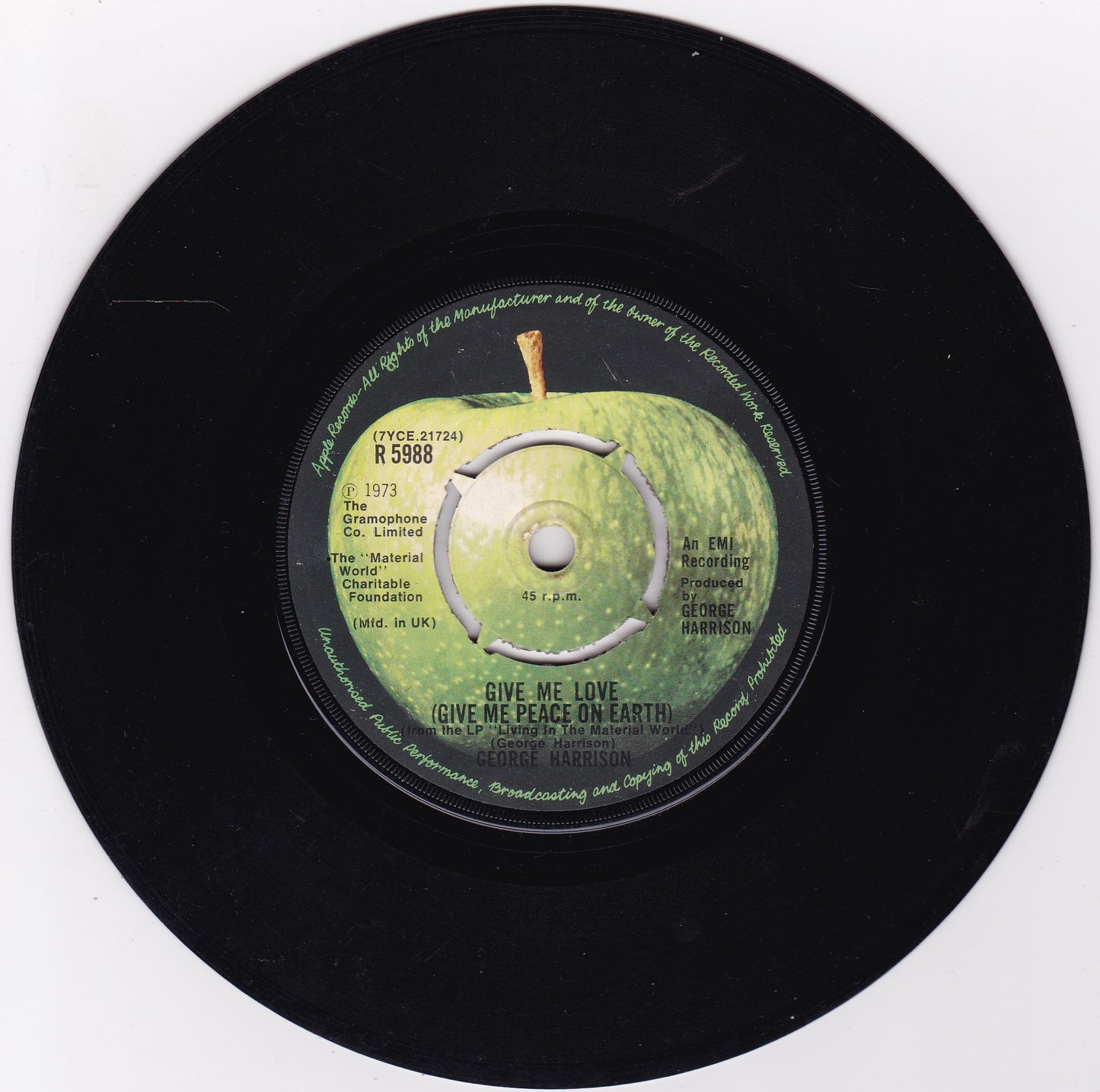 George Harrison – Give Me Love (Give Me Peace On Earth) (Apple 1973) 7" vinyl single G+/-