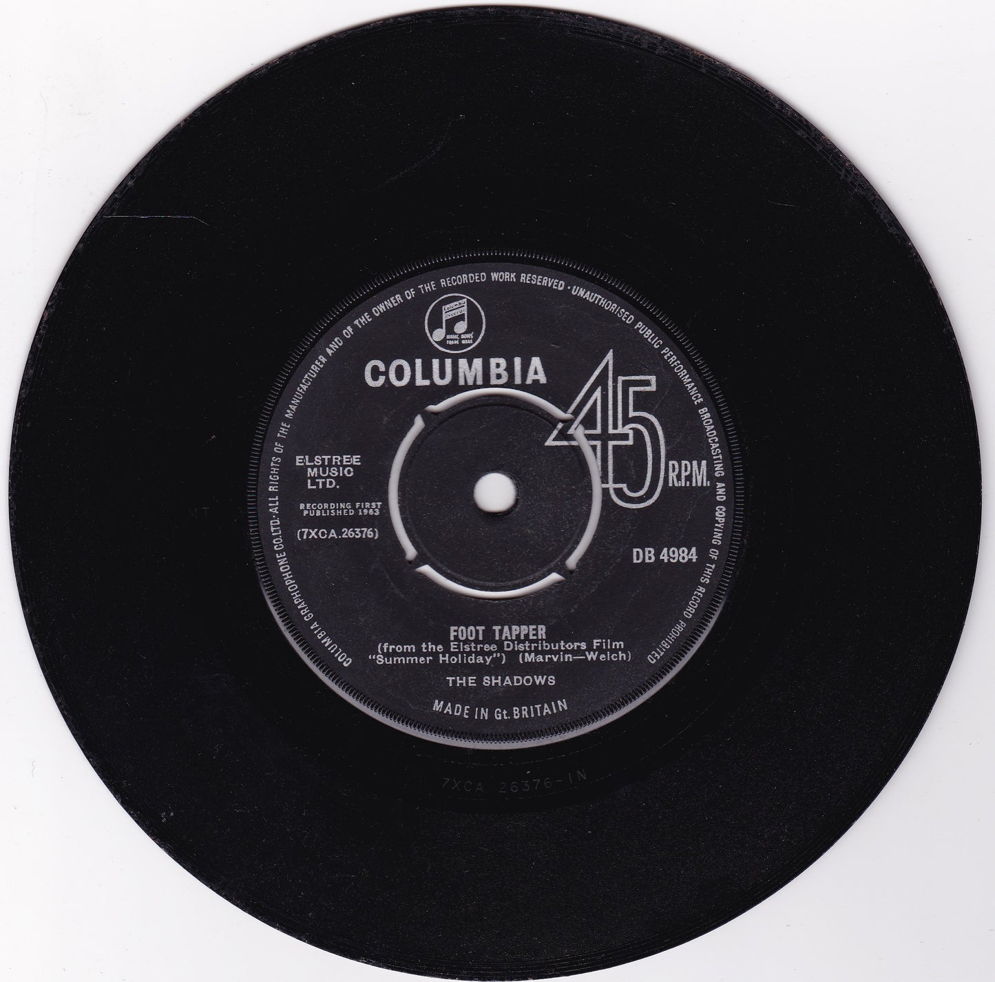 The Shadows ‎– Foot Tapper (Columbia 1963) 7" vinyl single G+/-