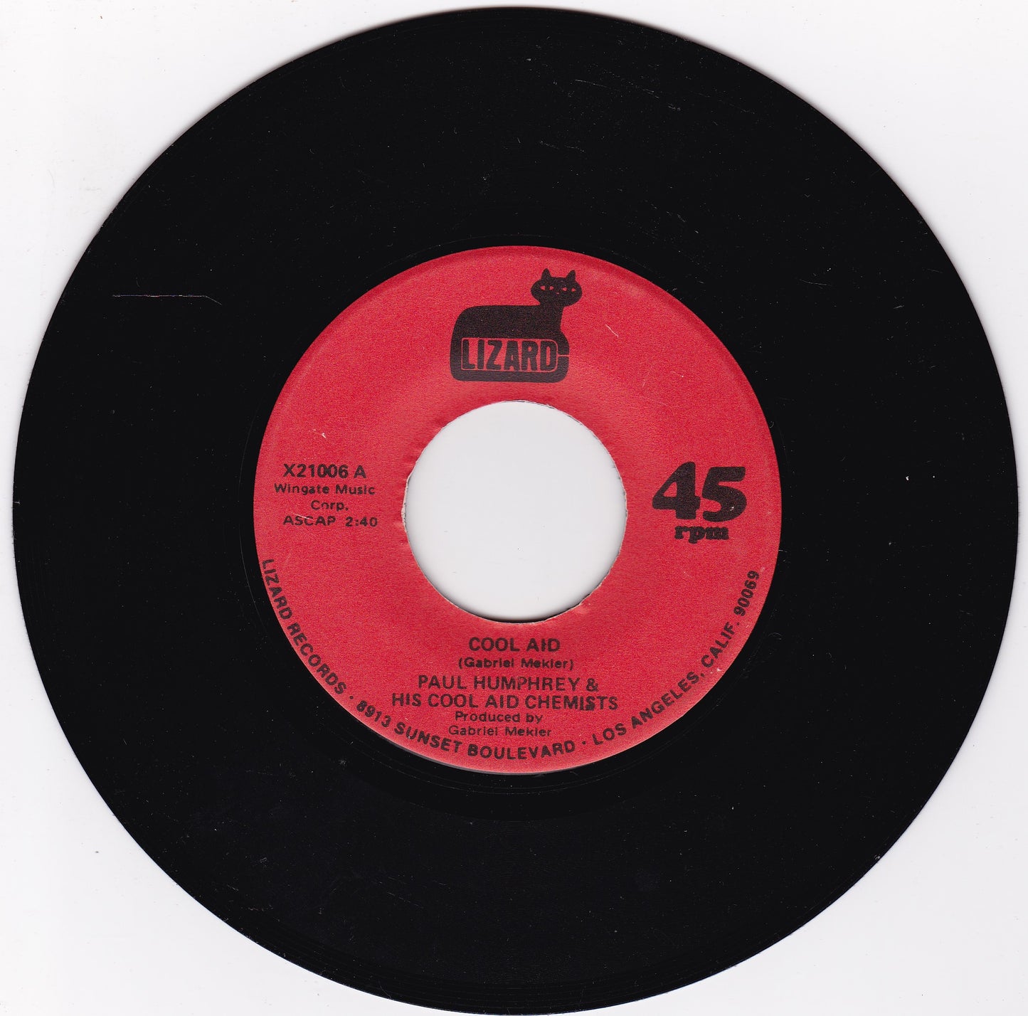 Paul Humphrey & His Cool Aid Chemists ‎– Cool Aid (Lizard 1971) 7" vinyl single G+/- US jukebox