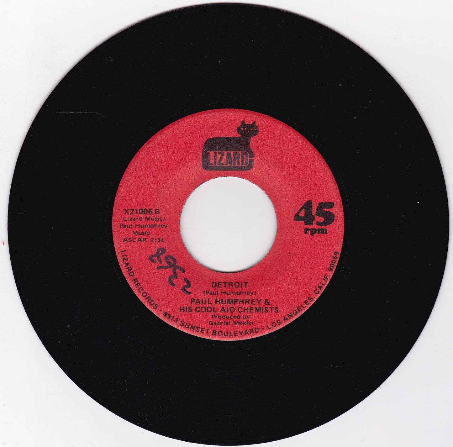 Paul Humphrey & His Cool Aid Chemists ‎– Cool Aid (Lizard 1971) 7" vinyl single G+/- US jukebox