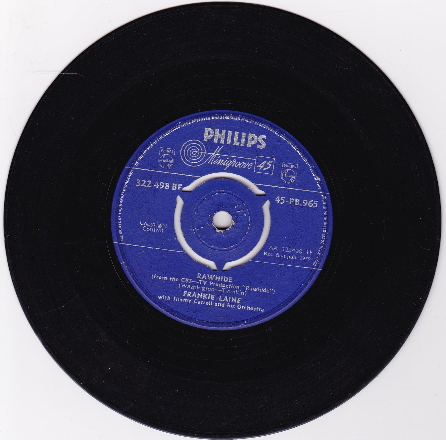 Frankie Laine - Rawhide (Philips 1959) 7" vinyl single G+/-