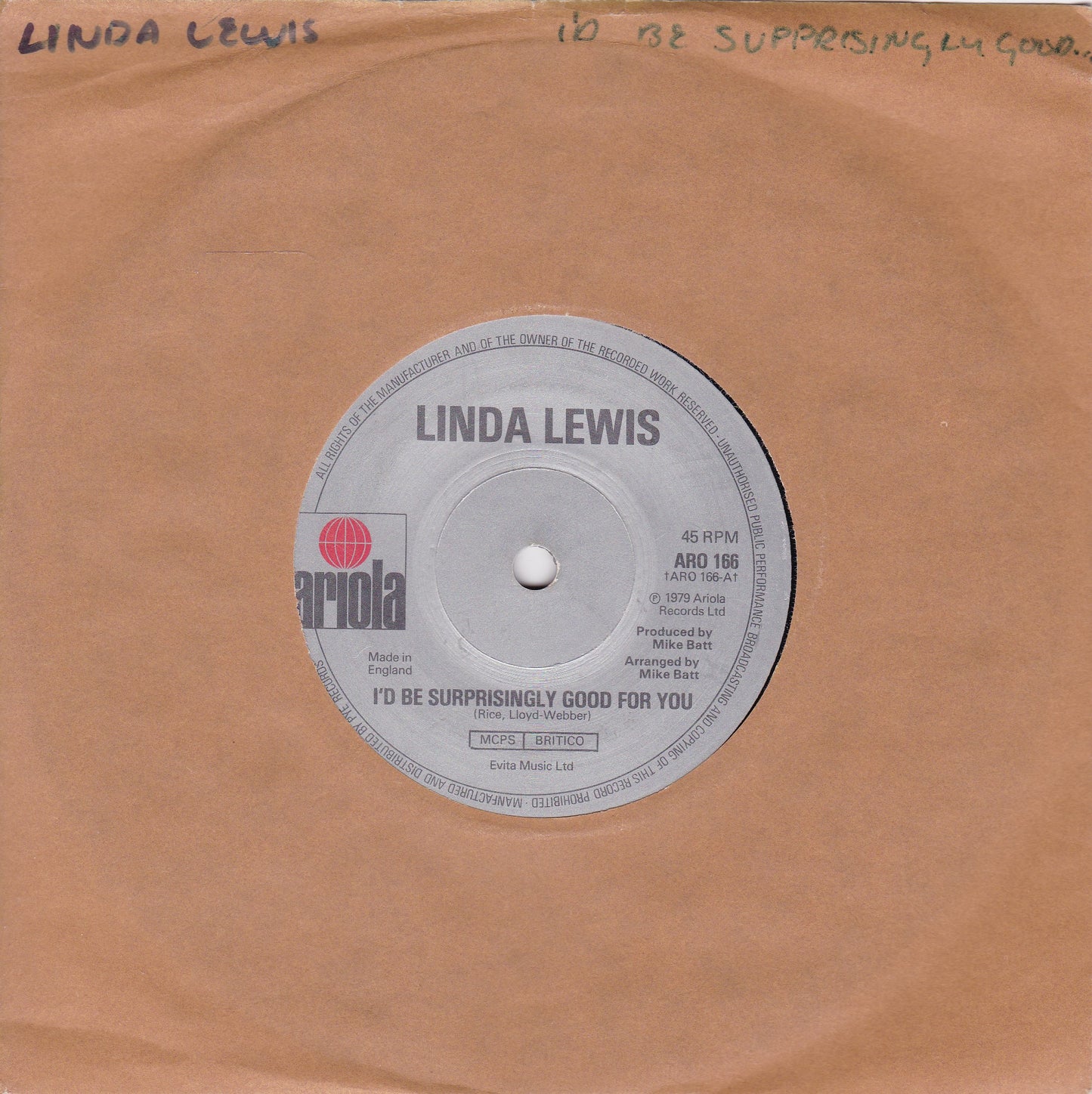 Linda Lewis – I'd Be Surprisingly Good For You (Ariola 1979) 7" vinyl single G+/-