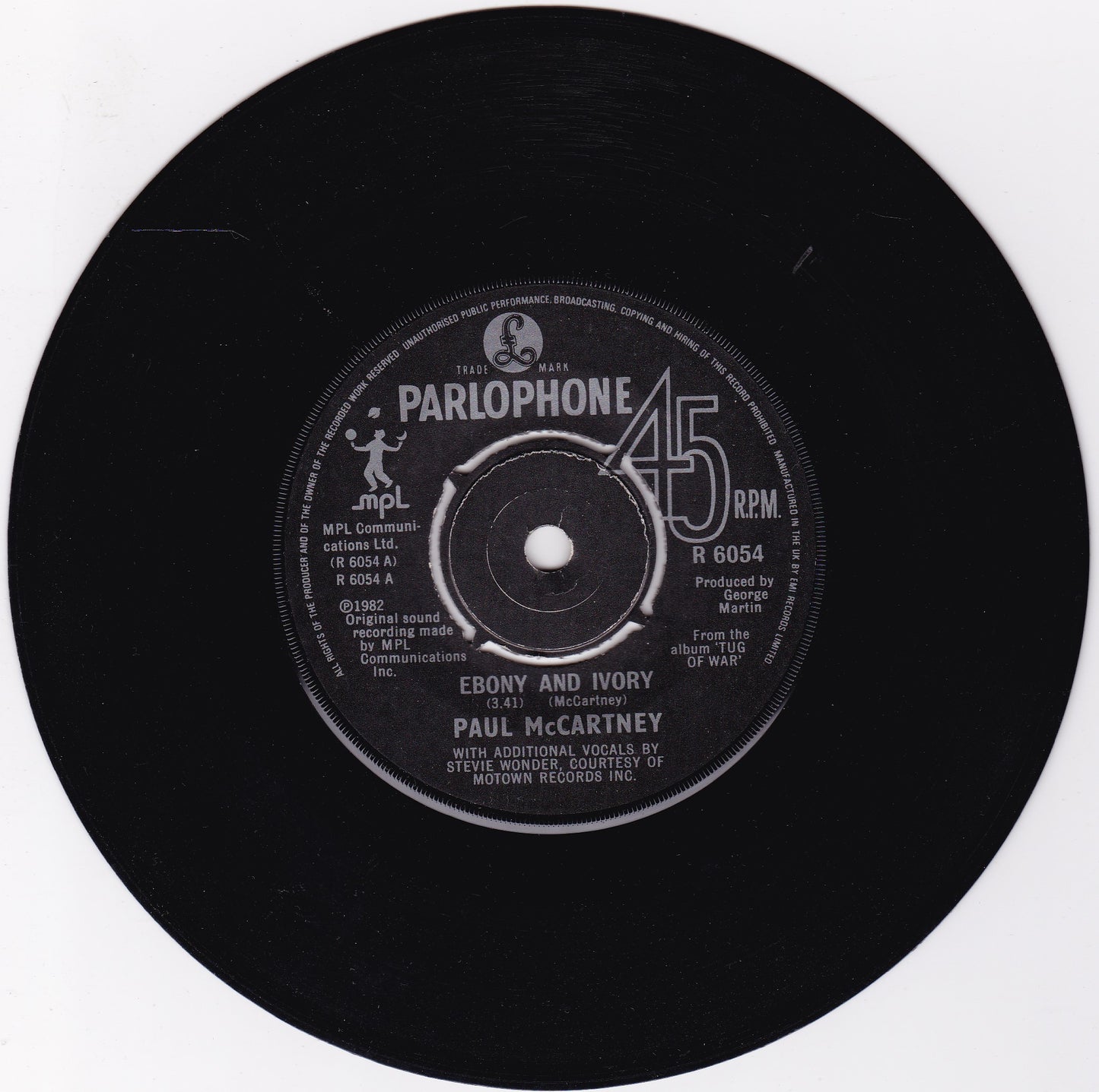 Paul McCartney – Ebony And Ivory (Parlophone 1982) 7" vinyl single G+/-