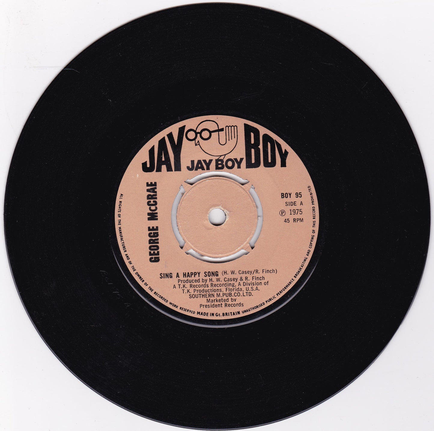 George McCrae – Sing A Happy Song (Jay Boy, 1975) 7" vinyl single G+/-