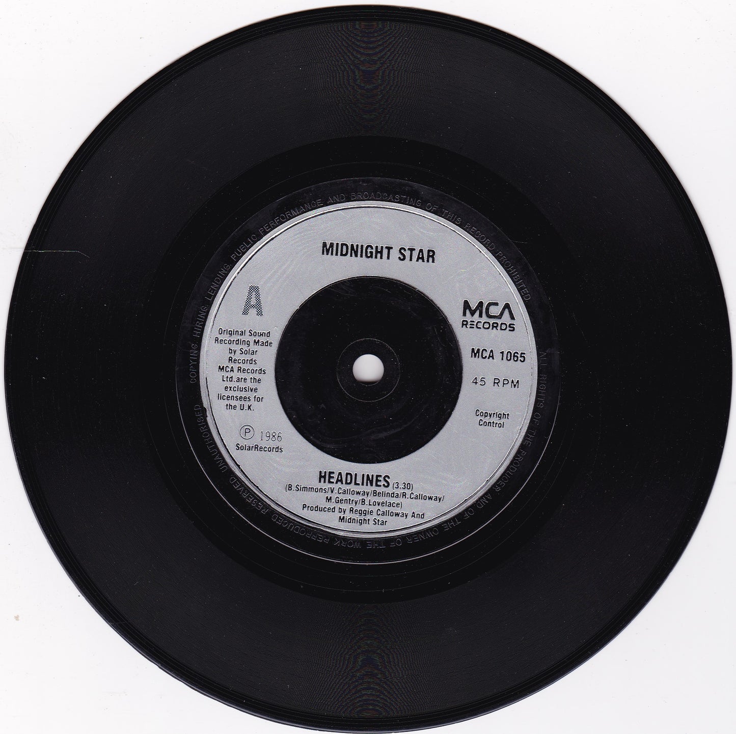 Midnight Star ‎– Headlines (7" Pop Mix) (MCA 1986) 7" vinyl single G+/-