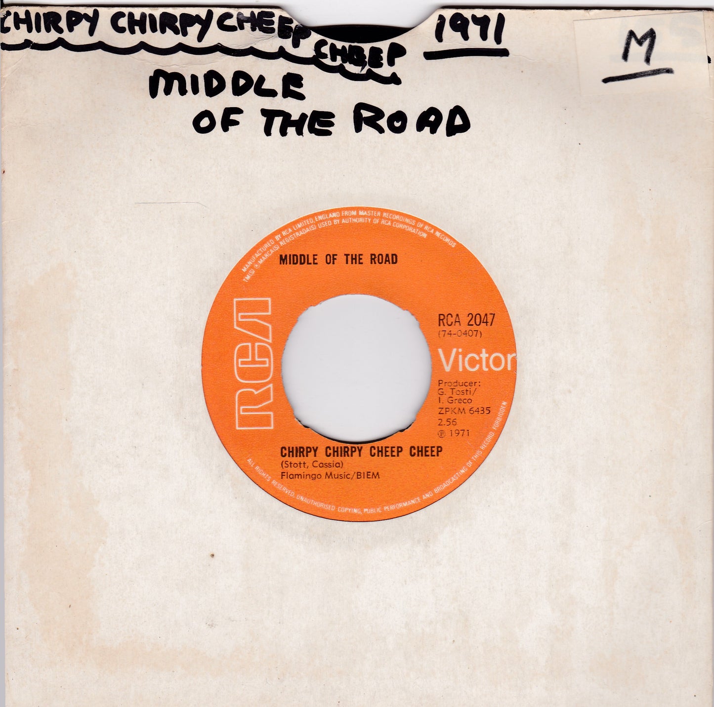 Middle Of The Road ‎– Chirpy Chirpy Cheep Cheep (RCA 1971) 7" vinyl single G+/- jukebox