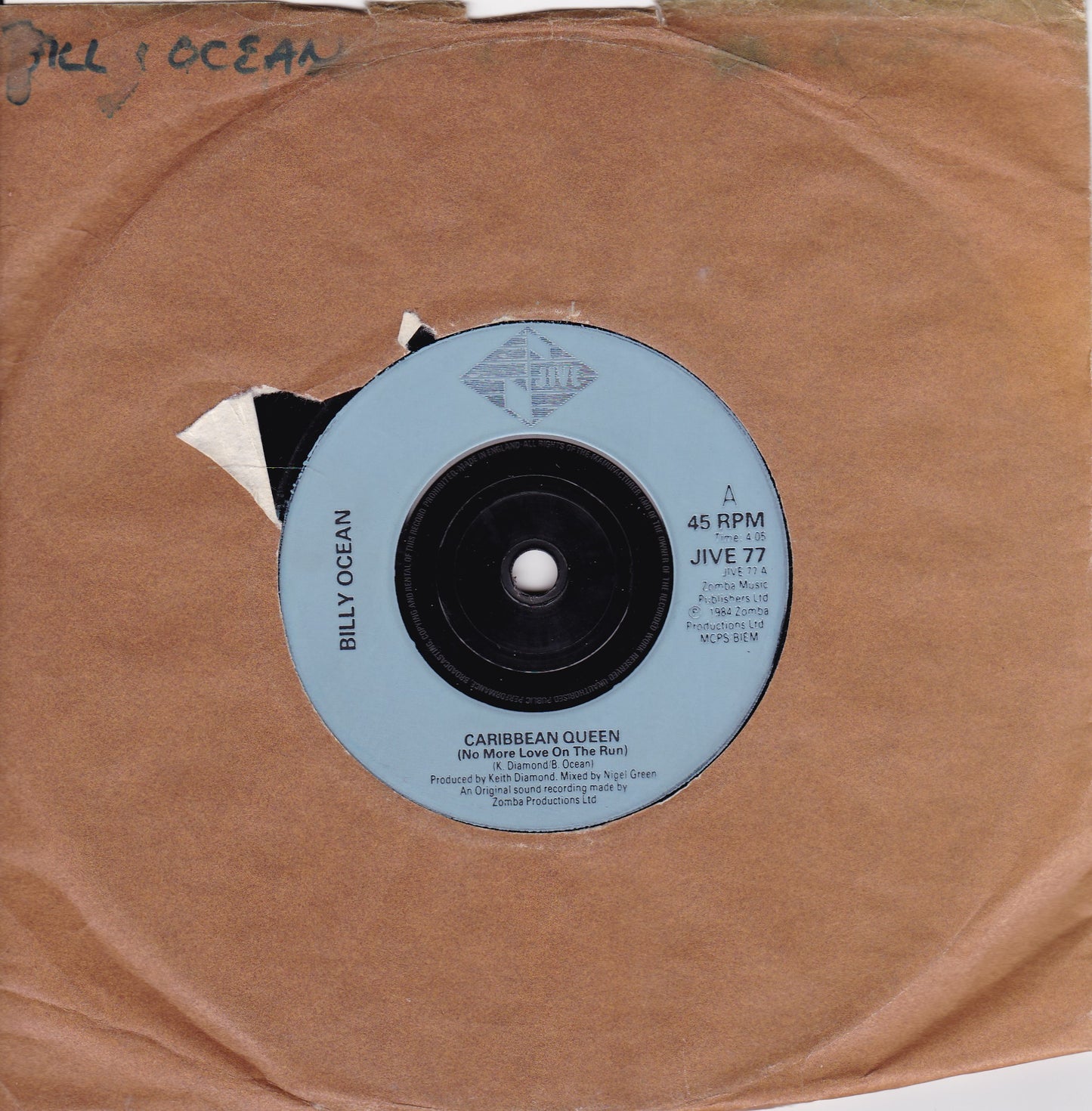 Billy Ocean – Caribbean Queen (No More Love On The Run) (1984) 7" vinyl single G+/-