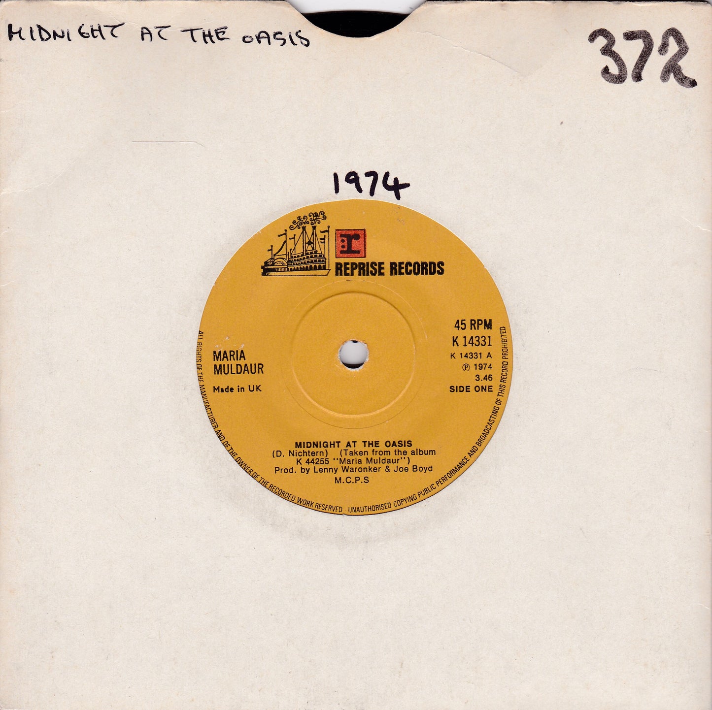 Maria Muldaur ‎– Midnight At The Oasis (Reprise 1974) 7" vinyl single G+/-