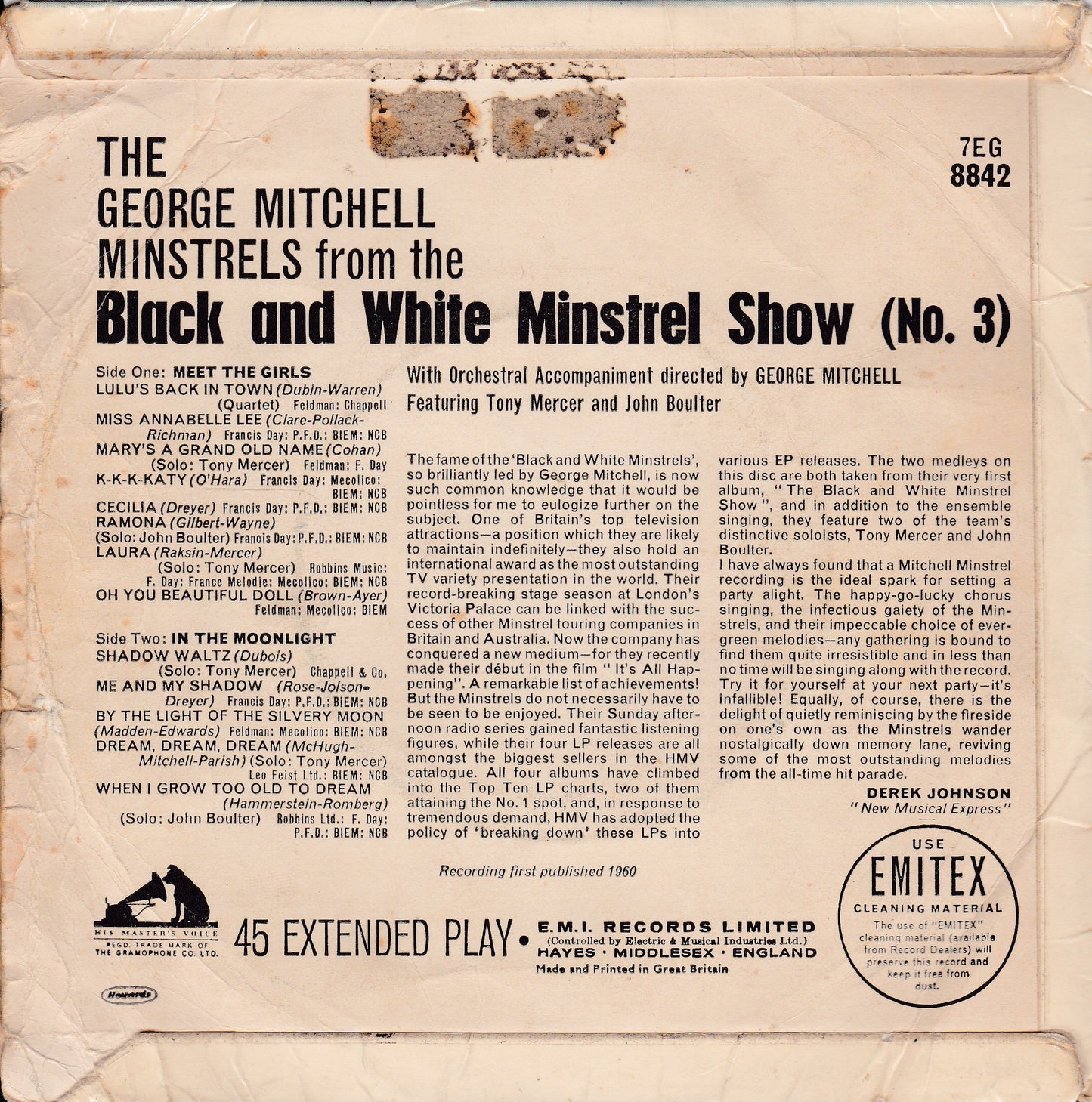 The George Mitchell Minstrels ‎– The Black And White Minstrel Show No.3 7" vinyl P/S EP VG/G+