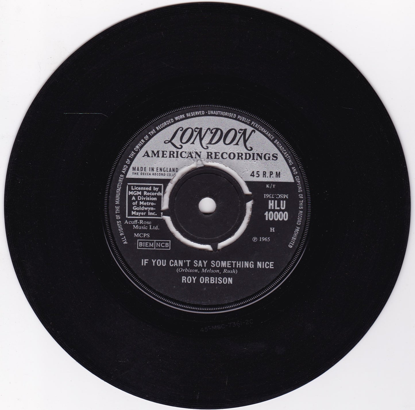 Roy Orbison - Crawling Back (London 1965) 7" vinyl single G+/-