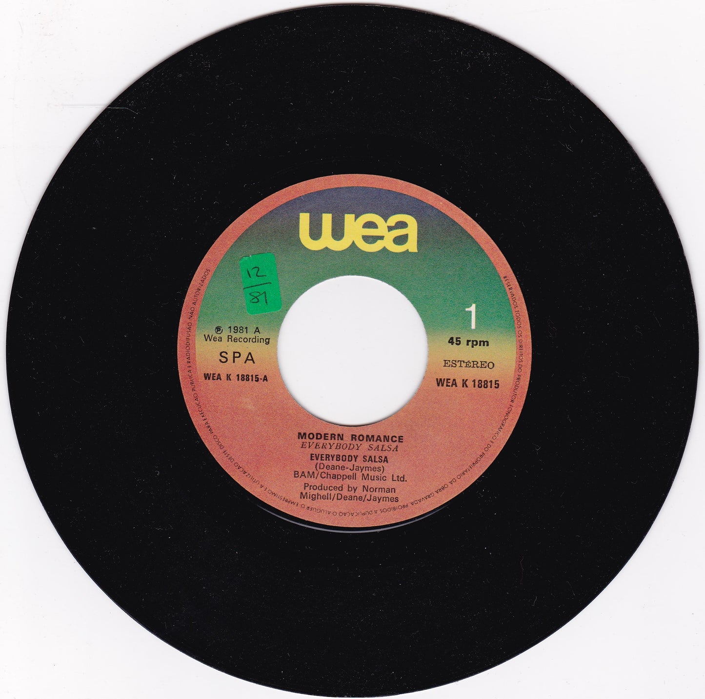 Modern Romance - Everybody Salsa (WEA 1981) 7" vinyl single VG/- Portugal import