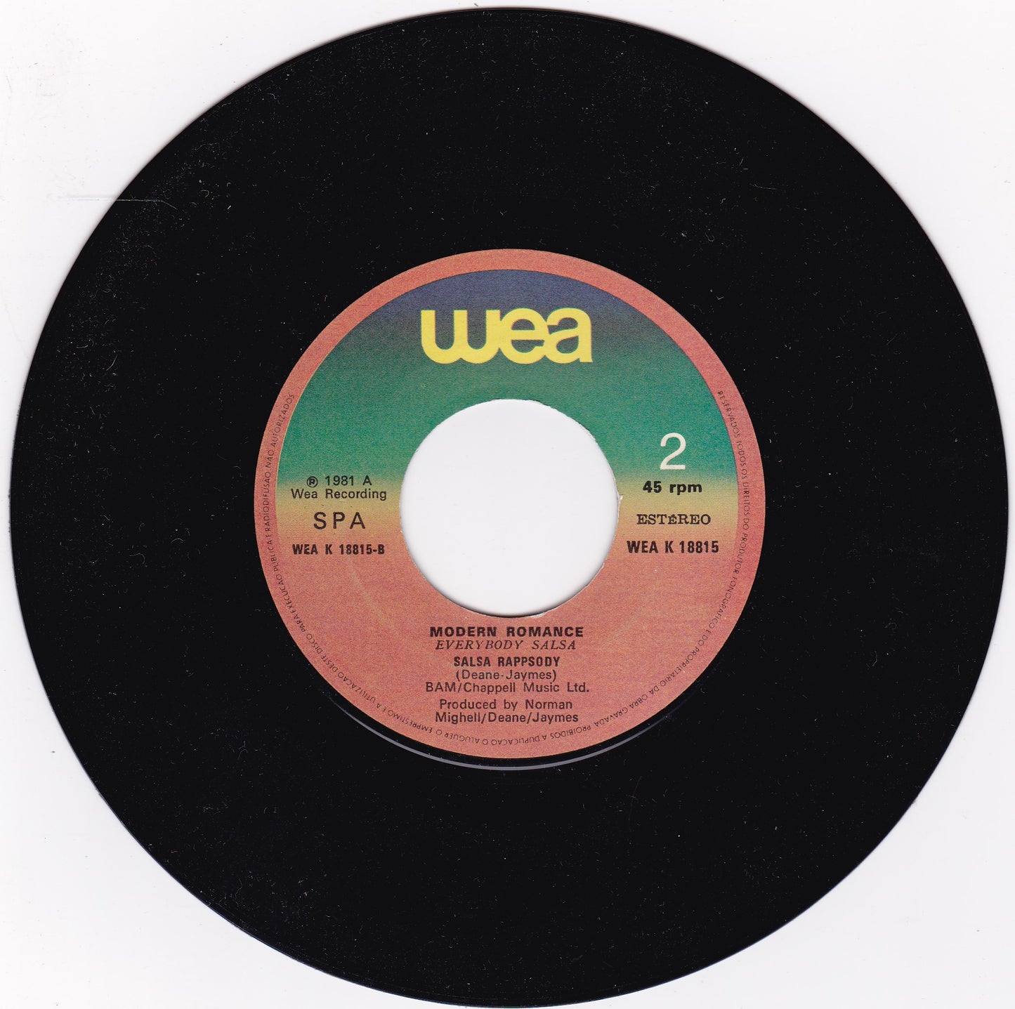 Modern Romance - Everybody Salsa (WEA 1981) 7" vinyl single VG/- Portugal import