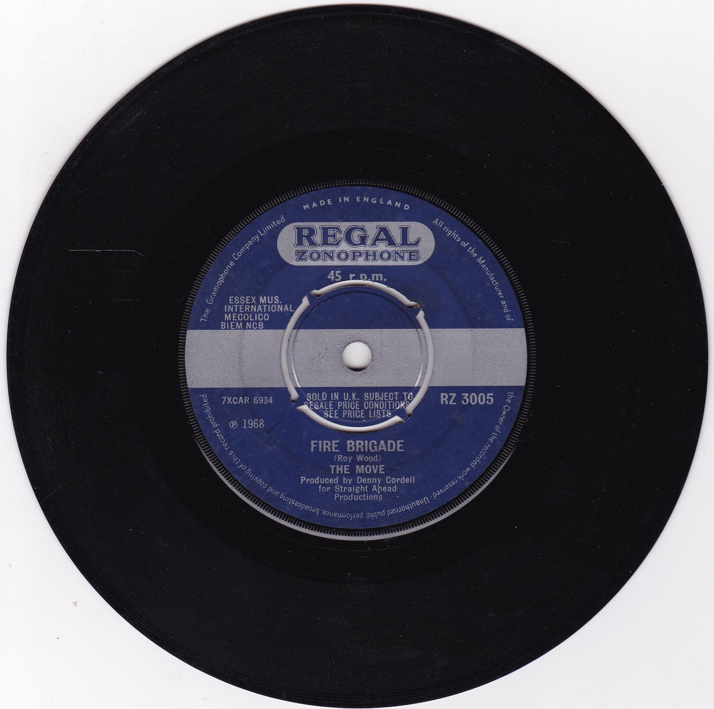 The Move ‎– Fire Brigade (Regal Zonophone 1968) 7" vinyl single G+/-