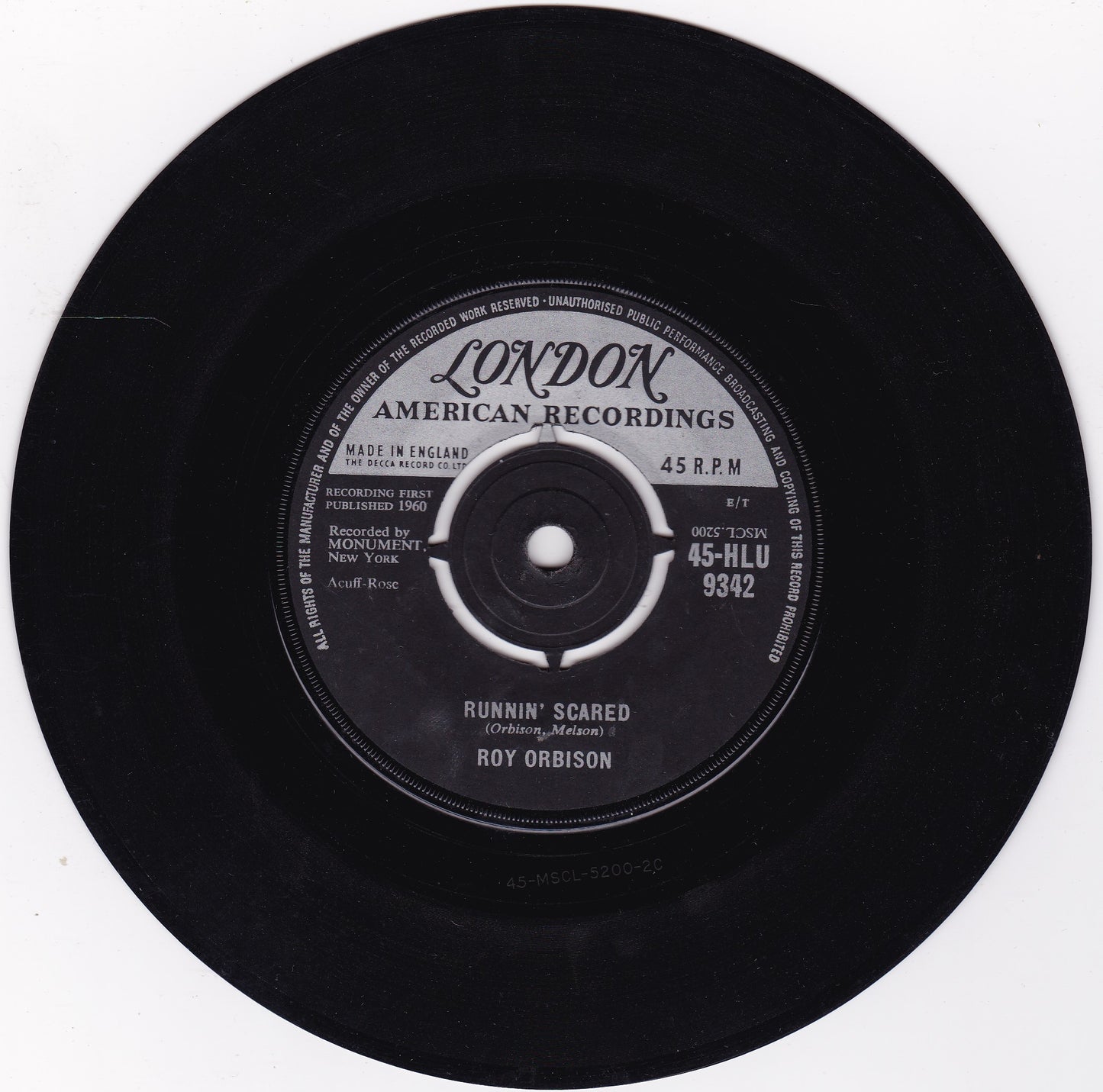 Roy Orbison ‎– Runnin' Scared (London 1961) 7" vinyl single G+/-