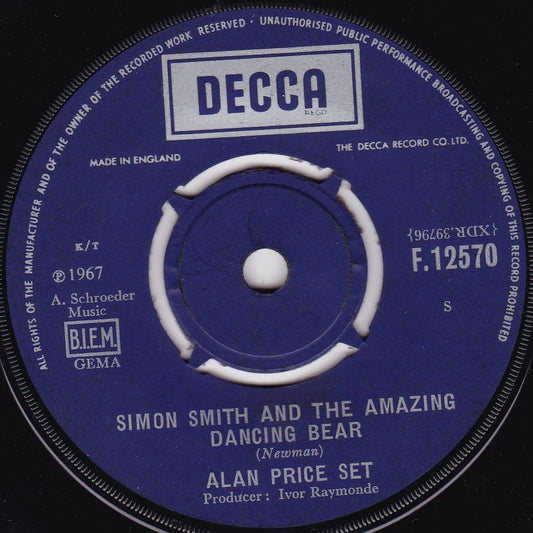 Alan Price Set ‎– Simon Smith And The Amazing Dancing Bear (Decca 1967) 7" vinyl single G+/-