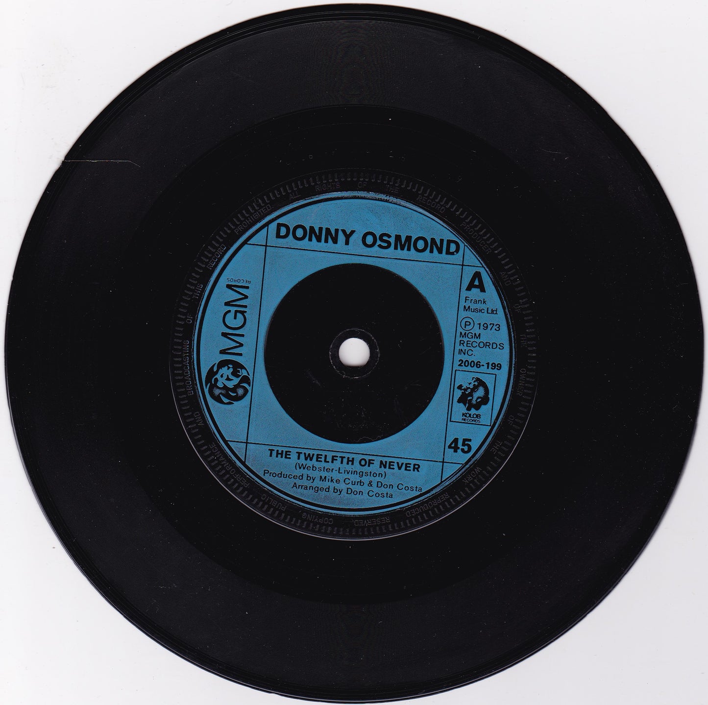 Donny Osmond - The Twelfth Of Never (MGM 1973) 7" vinyl single VG/-