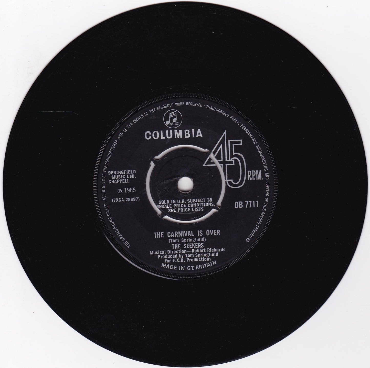 The Seekers – The Carnival Is Over (Columbia 1965) 7” vinyl single VG/-